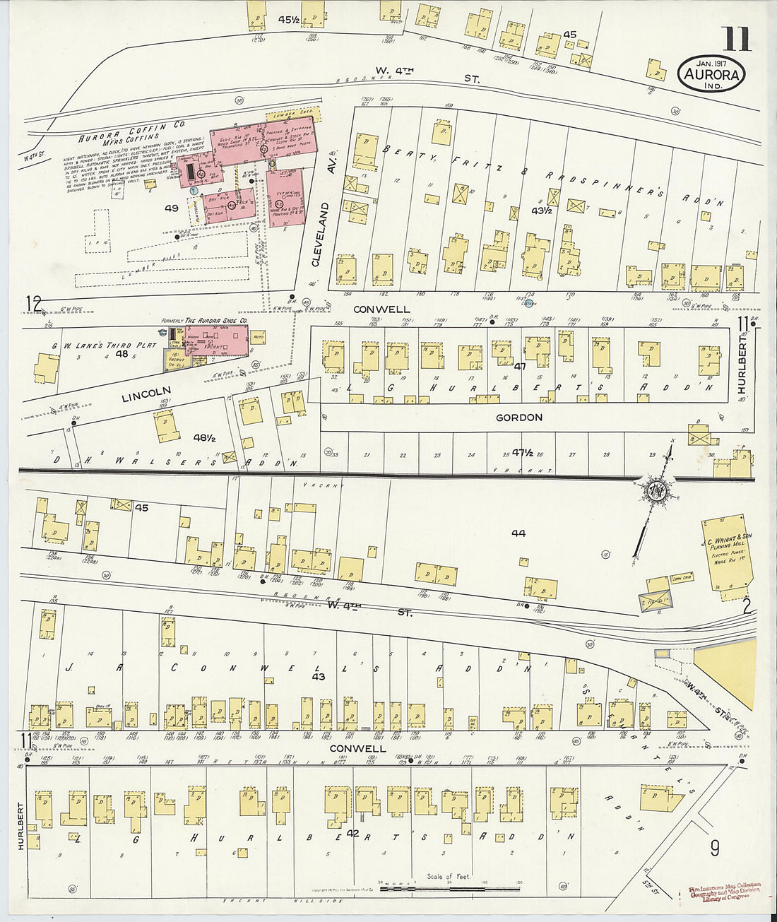 This old map of Aurora, Dearborn County, Indiana was created by Sanborn Map Company in 1917