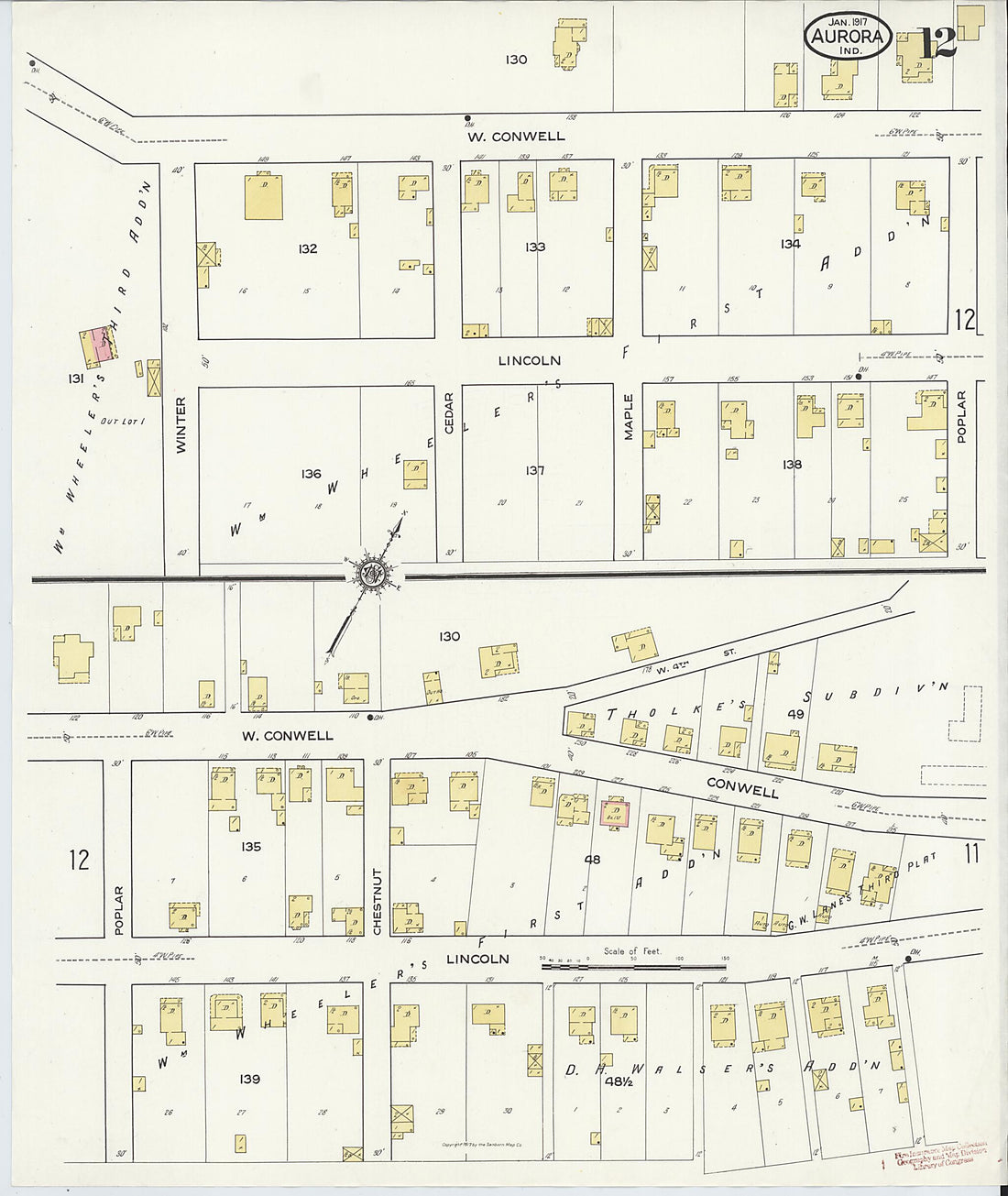 This old map of Aurora, Dearborn County, Indiana was created by Sanborn Map Company in 1917