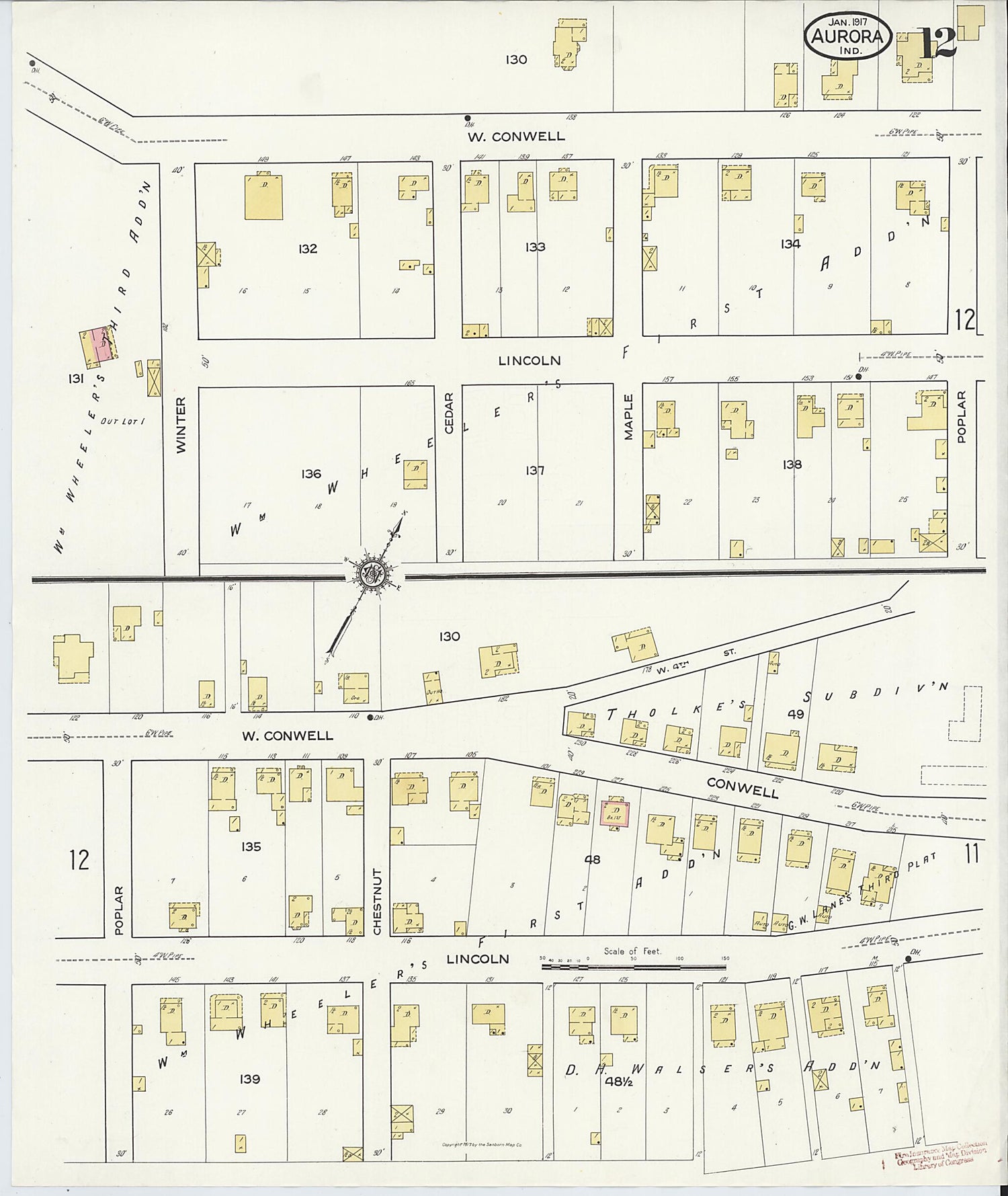 This old map of Aurora, Dearborn County, Indiana was created by Sanborn Map Company in 1917