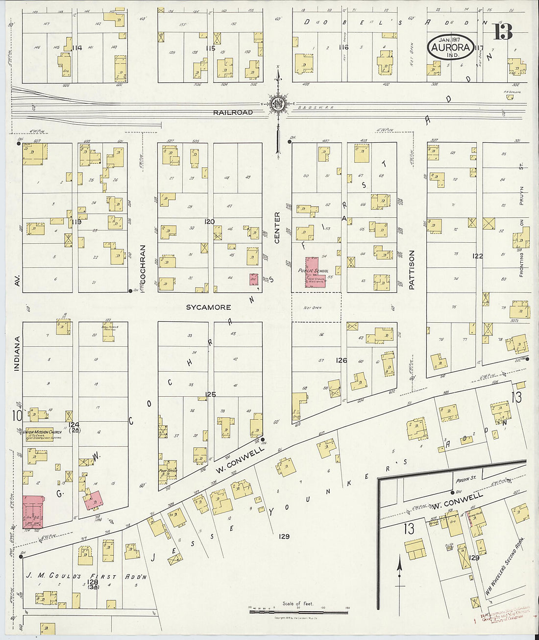 This old map of Aurora, Dearborn County, Indiana was created by Sanborn Map Company in 1917