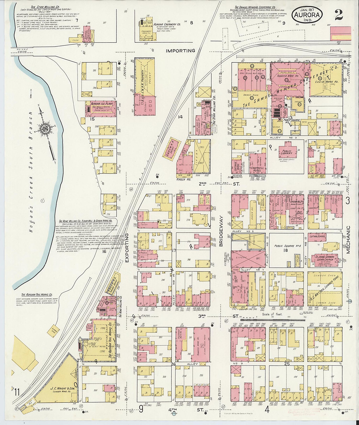 This old map of Aurora, Dearborn County, Indiana was created by Sanborn Map Company in 1917