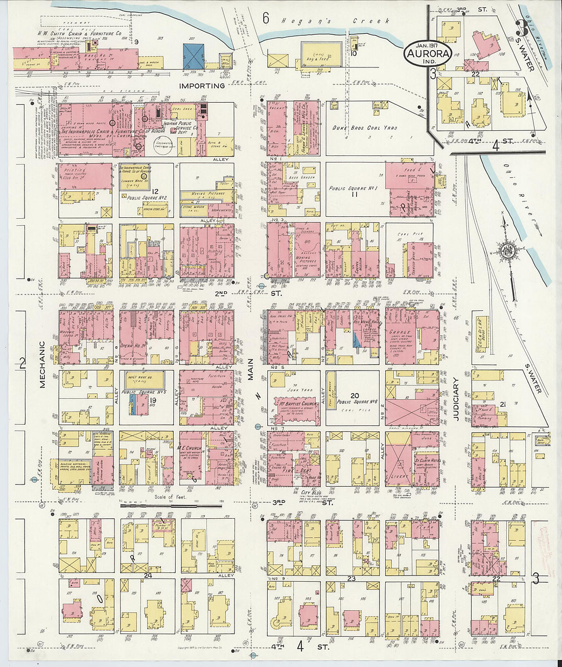 This old map of Aurora, Dearborn County, Indiana was created by Sanborn Map Company in 1917