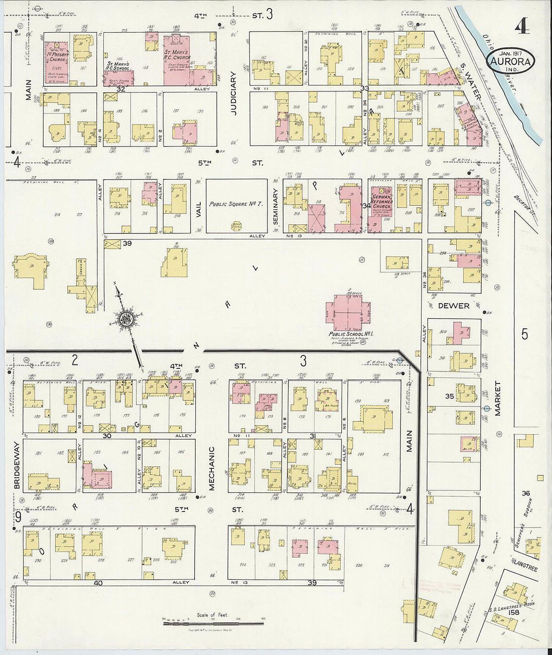 This old map of Aurora, Dearborn County, Indiana was created by Sanborn Map Company in 1917