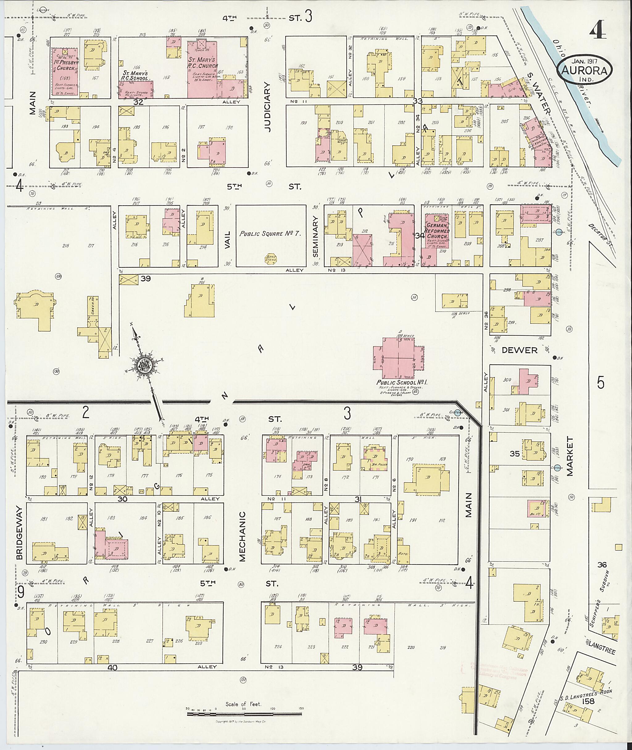 This old map of Aurora, Dearborn County, Indiana was created by Sanborn Map Company in 1917