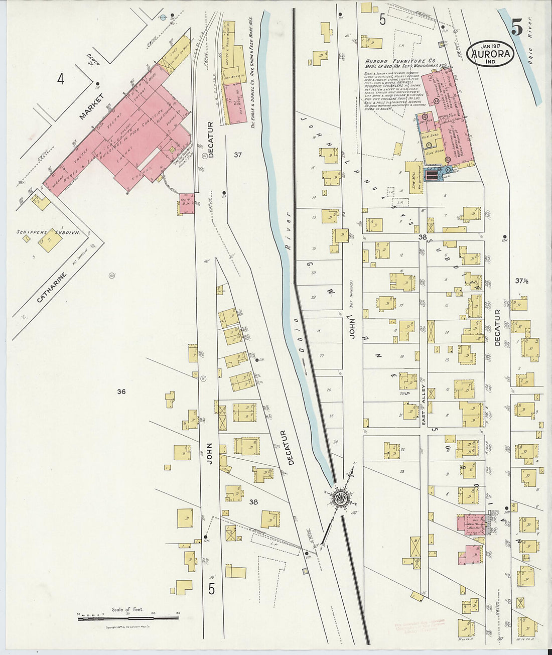 This old map of Aurora, Dearborn County, Indiana was created by Sanborn Map Company in 1917