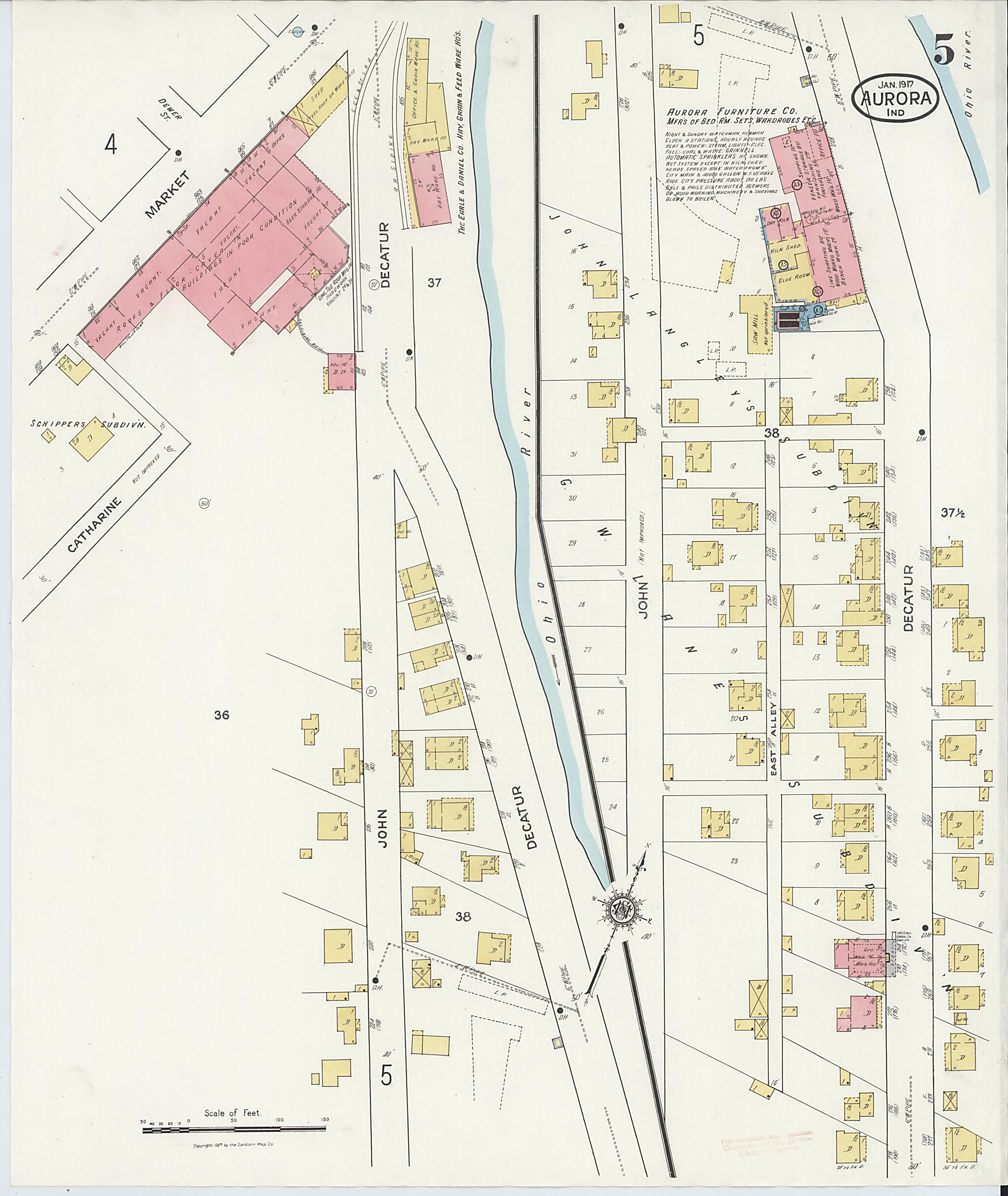 This old map of Aurora, Dearborn County, Indiana was created by Sanborn Map Company in 1917