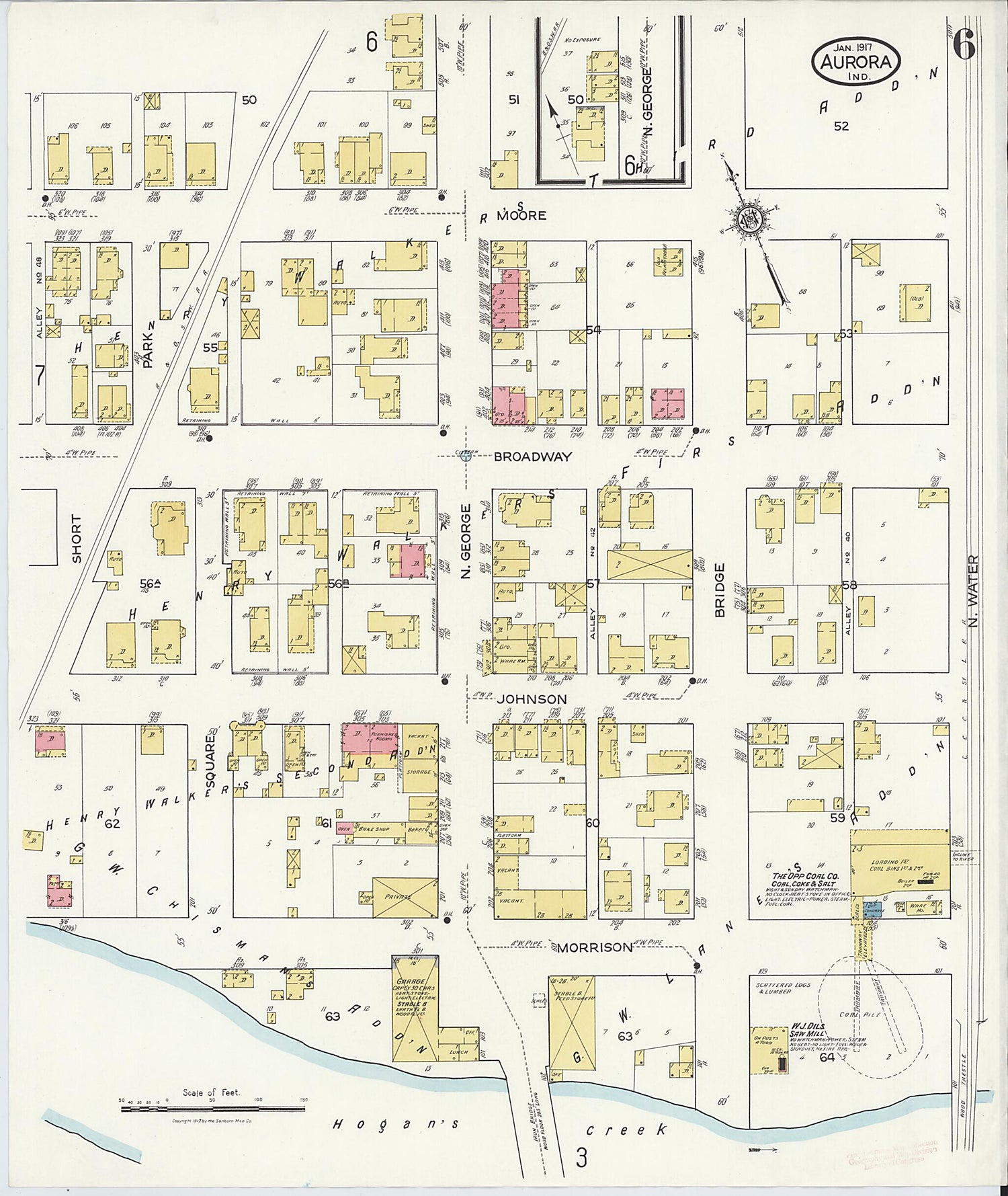 This old map of Aurora, Dearborn County, Indiana was created by Sanborn Map Company in 1917