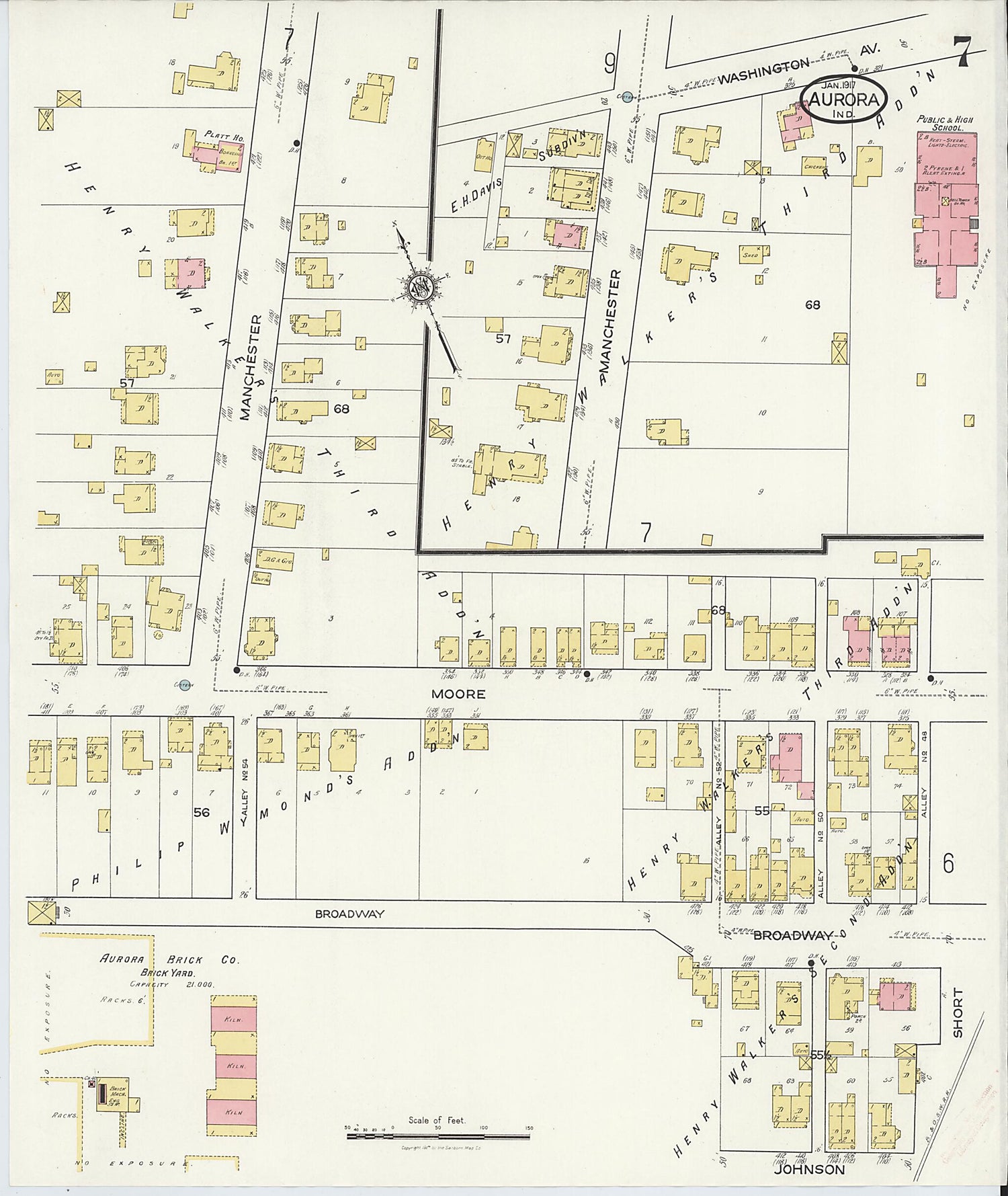 This old map of Aurora, Dearborn County, Indiana was created by Sanborn Map Company in 1917