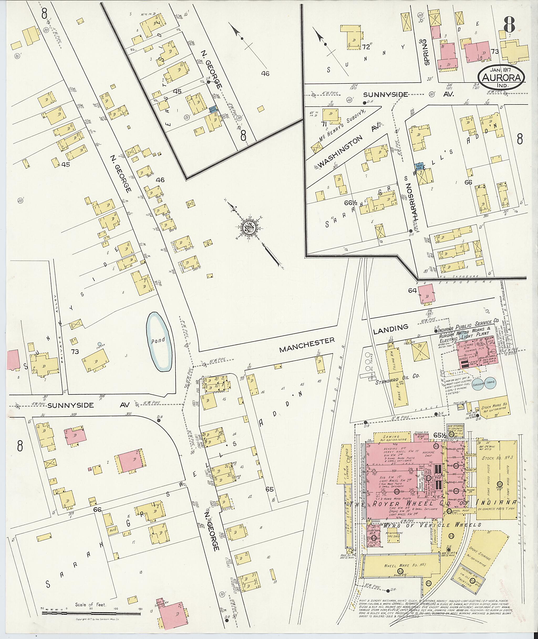 This old map of Aurora, Dearborn County, Indiana was created by Sanborn Map Company in 1917