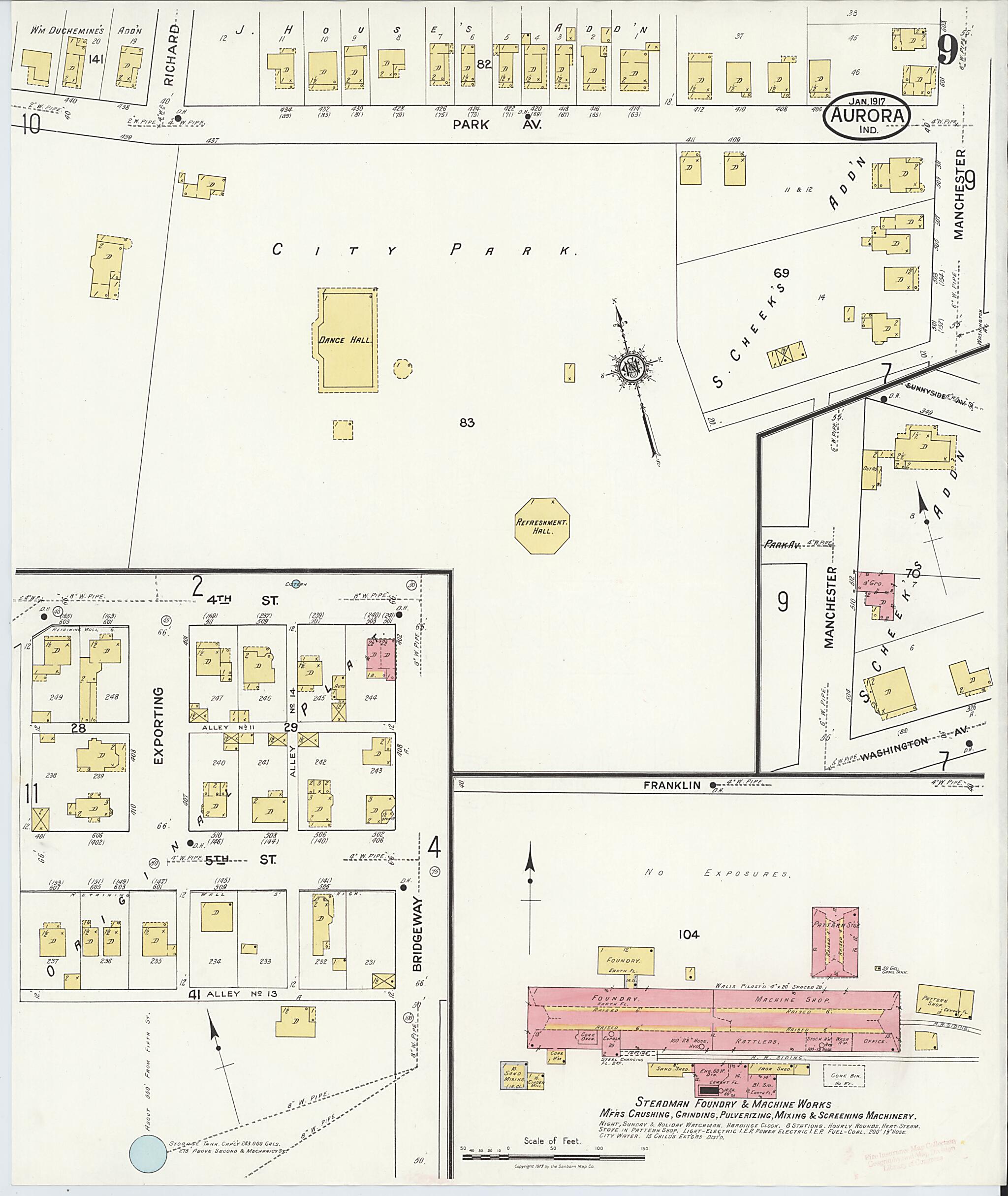 This old map of Aurora, Dearborn County, Indiana was created by Sanborn Map Company in 1917