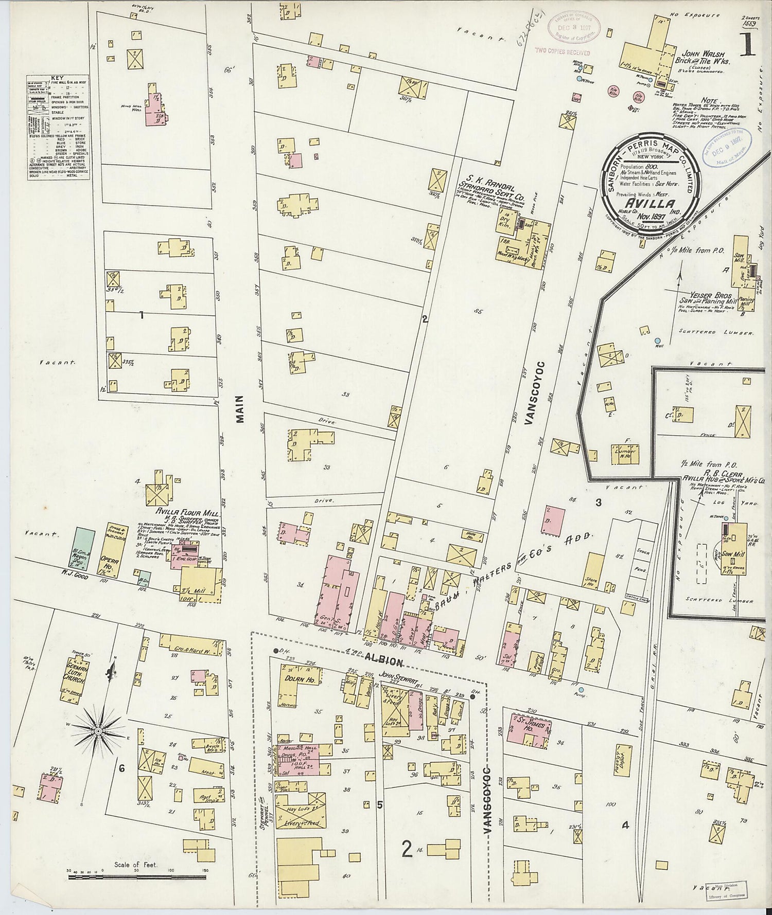 This old map of Avilla, Noble County, Indiana was created by Sanborn Map Company in 1897