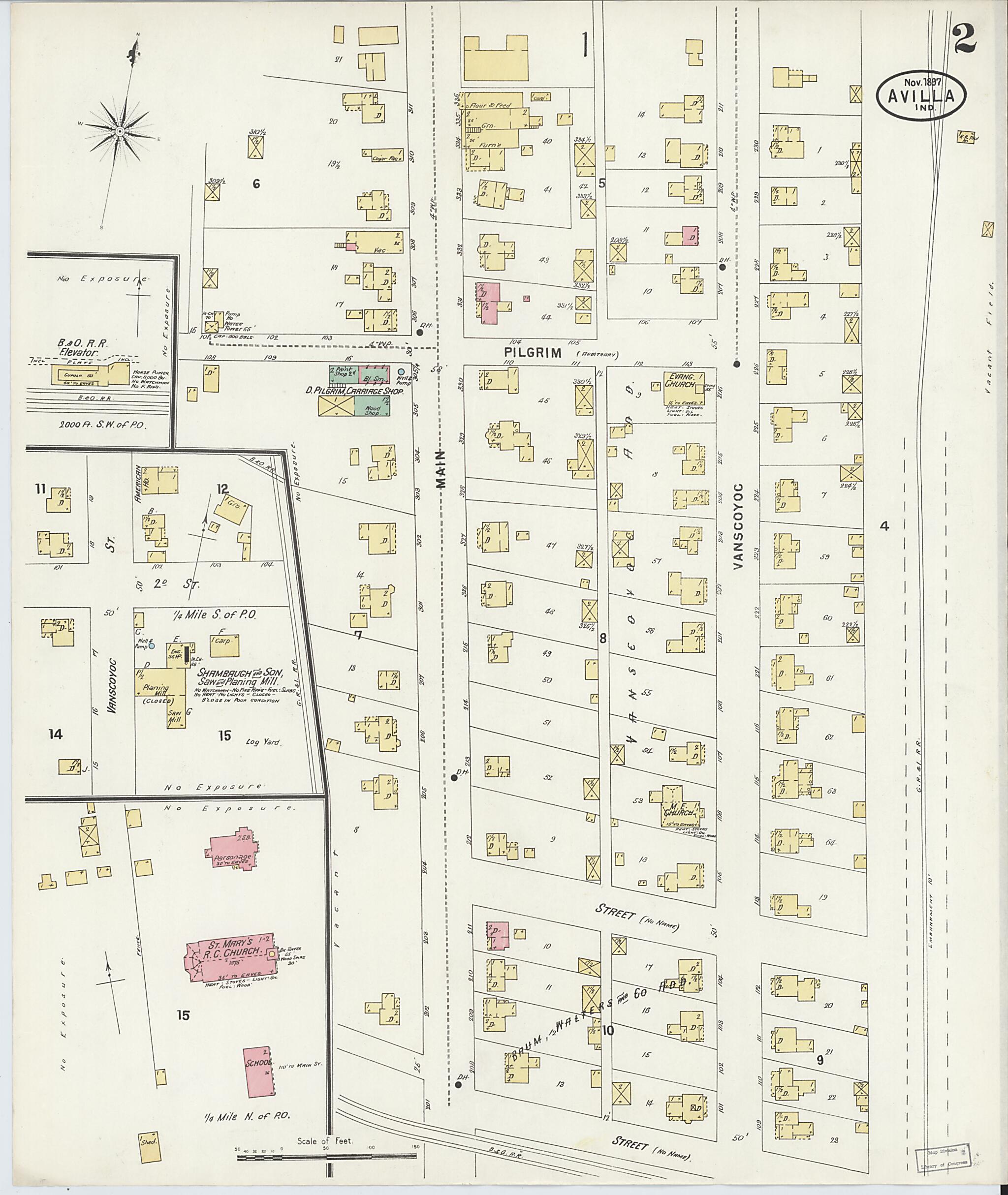 This old map of Avilla, Noble County, Indiana was created by Sanborn Map Company in 1897