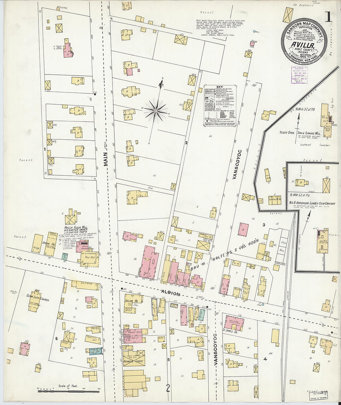 This old map of Avilla, Noble County, Indiana was created by Sanborn Map Company in 1905