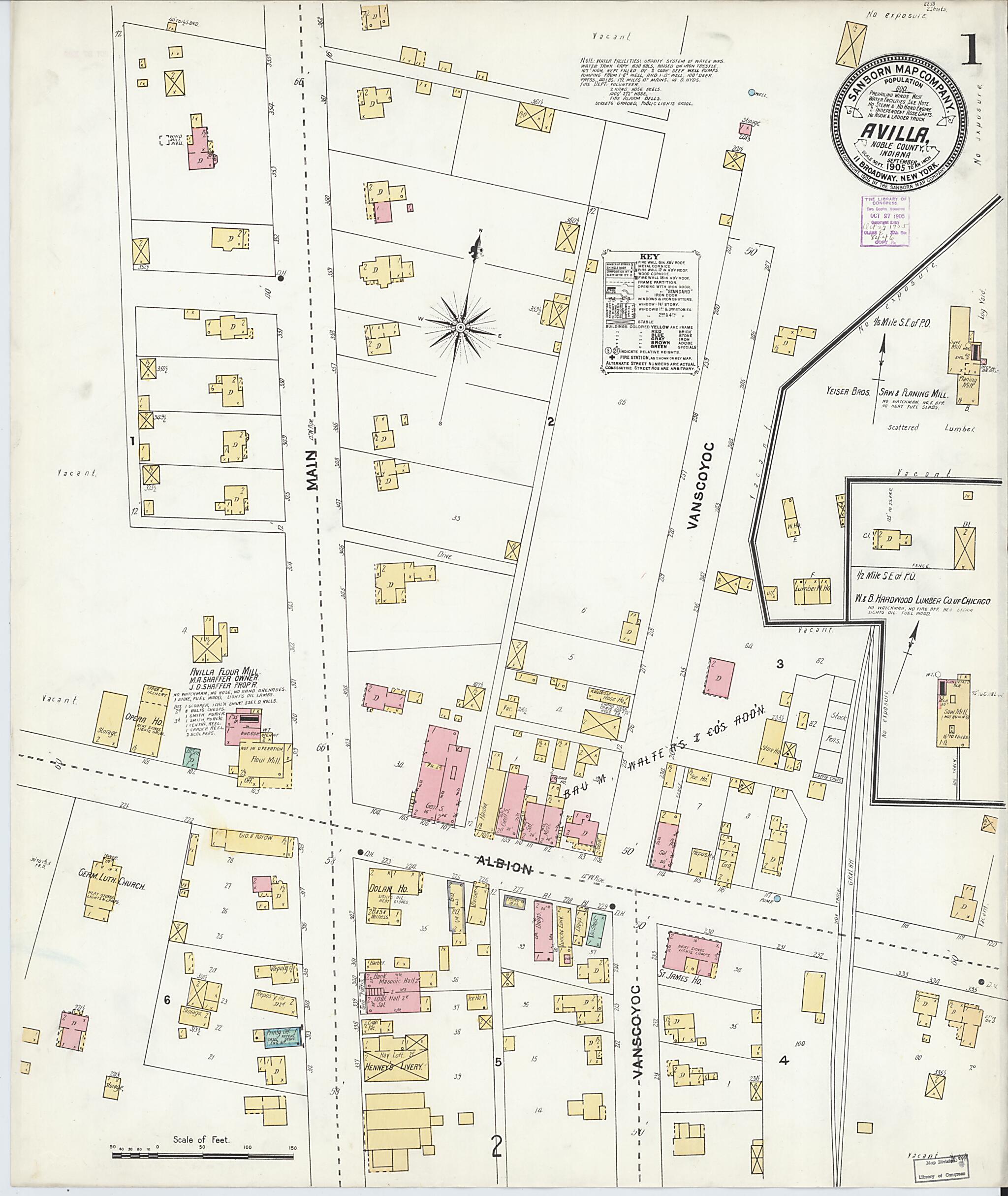 This old map of Avilla, Noble County, Indiana was created by Sanborn Map Company in 1905