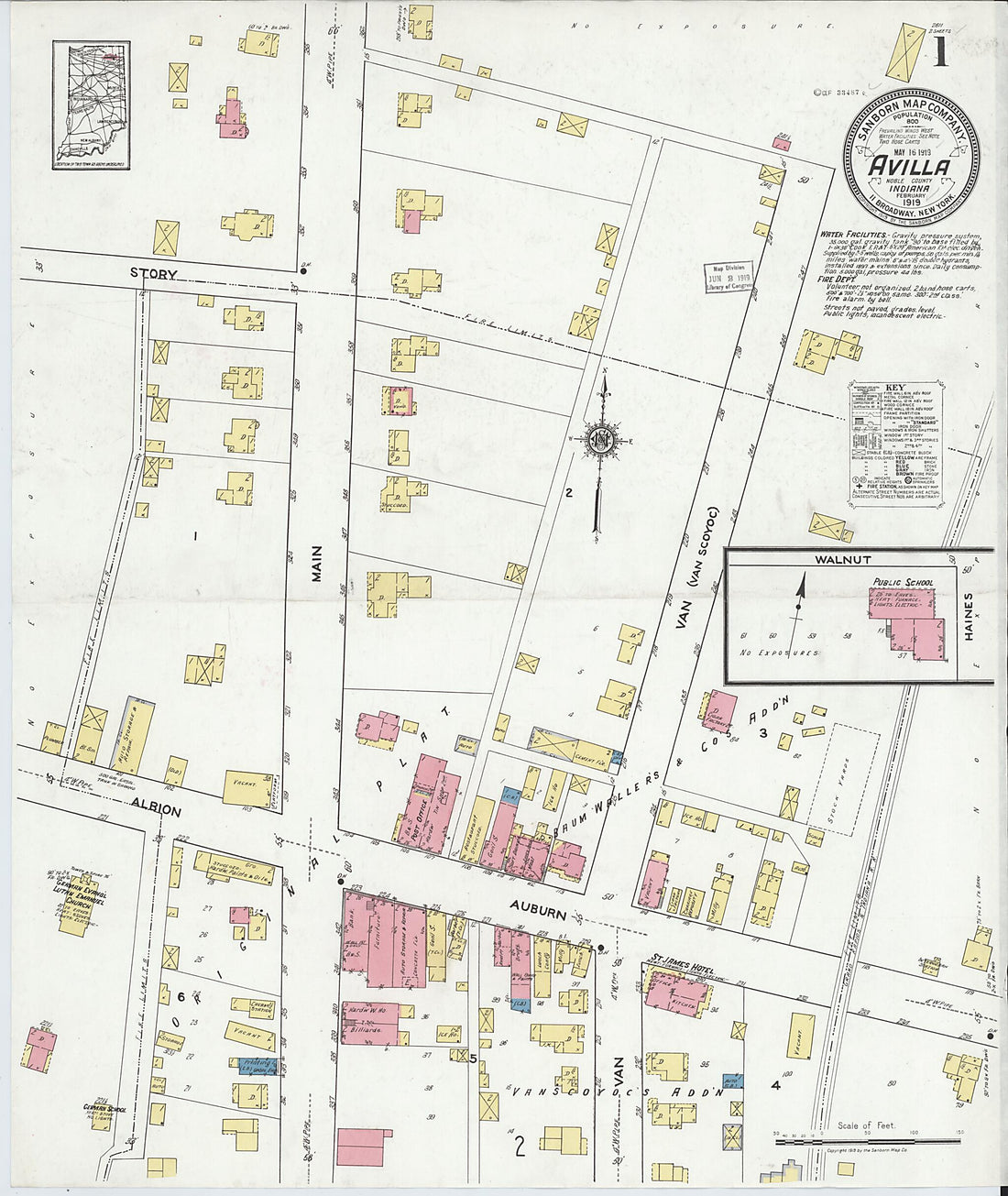 This old map of Avilla, Noble County, Indiana was created by Sanborn Map Company in 1919