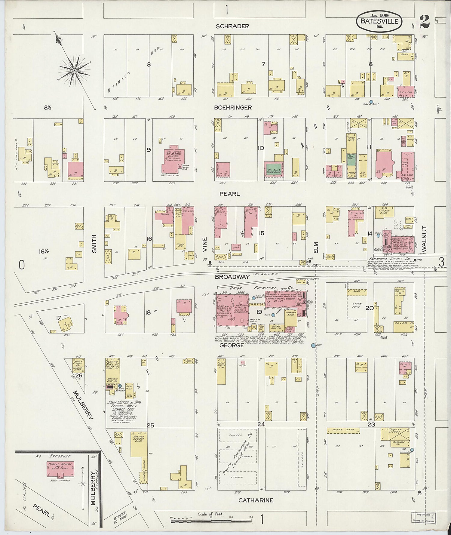 This old map of Batesville, Ripley County, Indiana was created by Sanborn Map Company in 1899