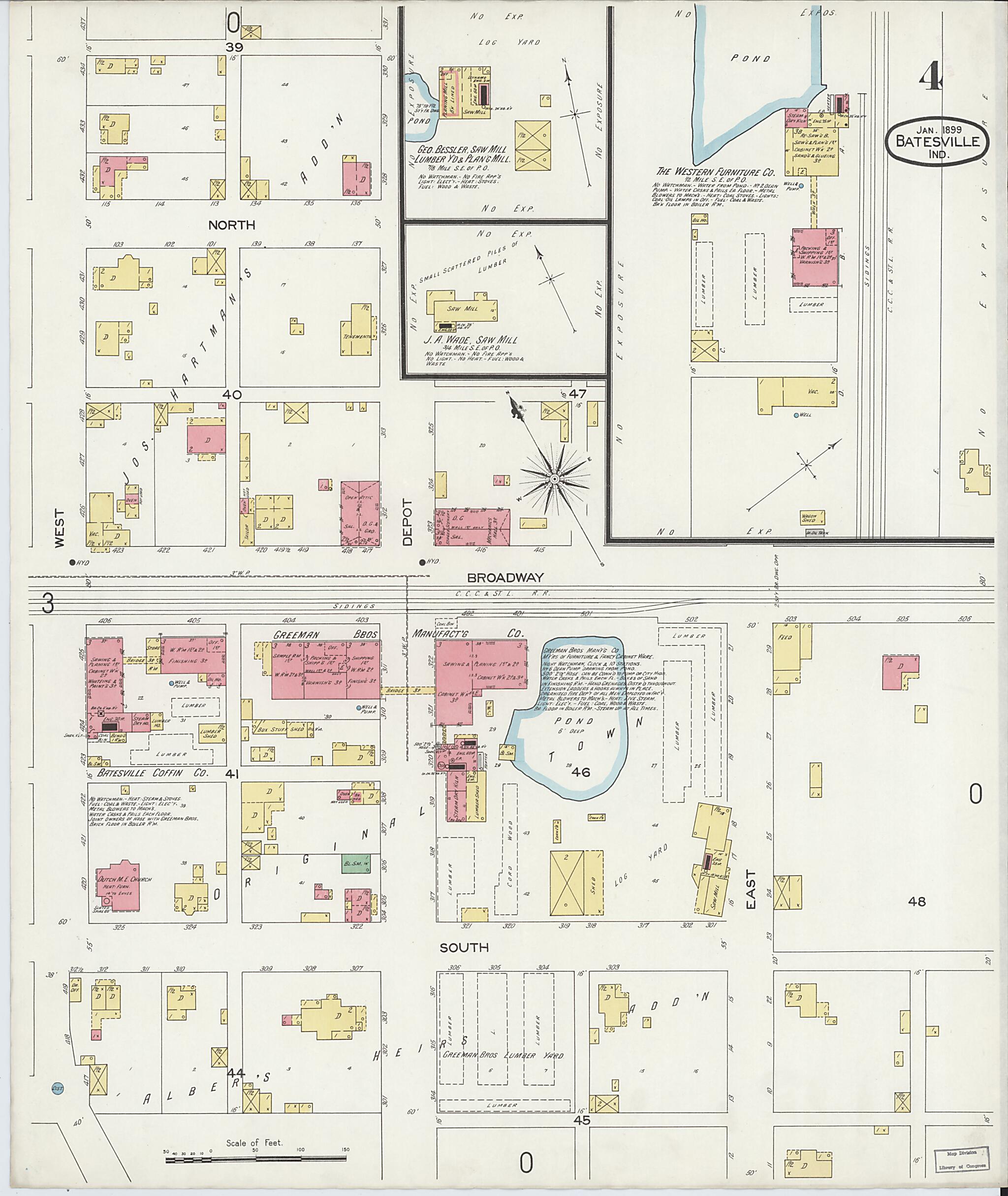 This old map of Batesville, Ripley County, Indiana was created by Sanborn Map Company in 1899