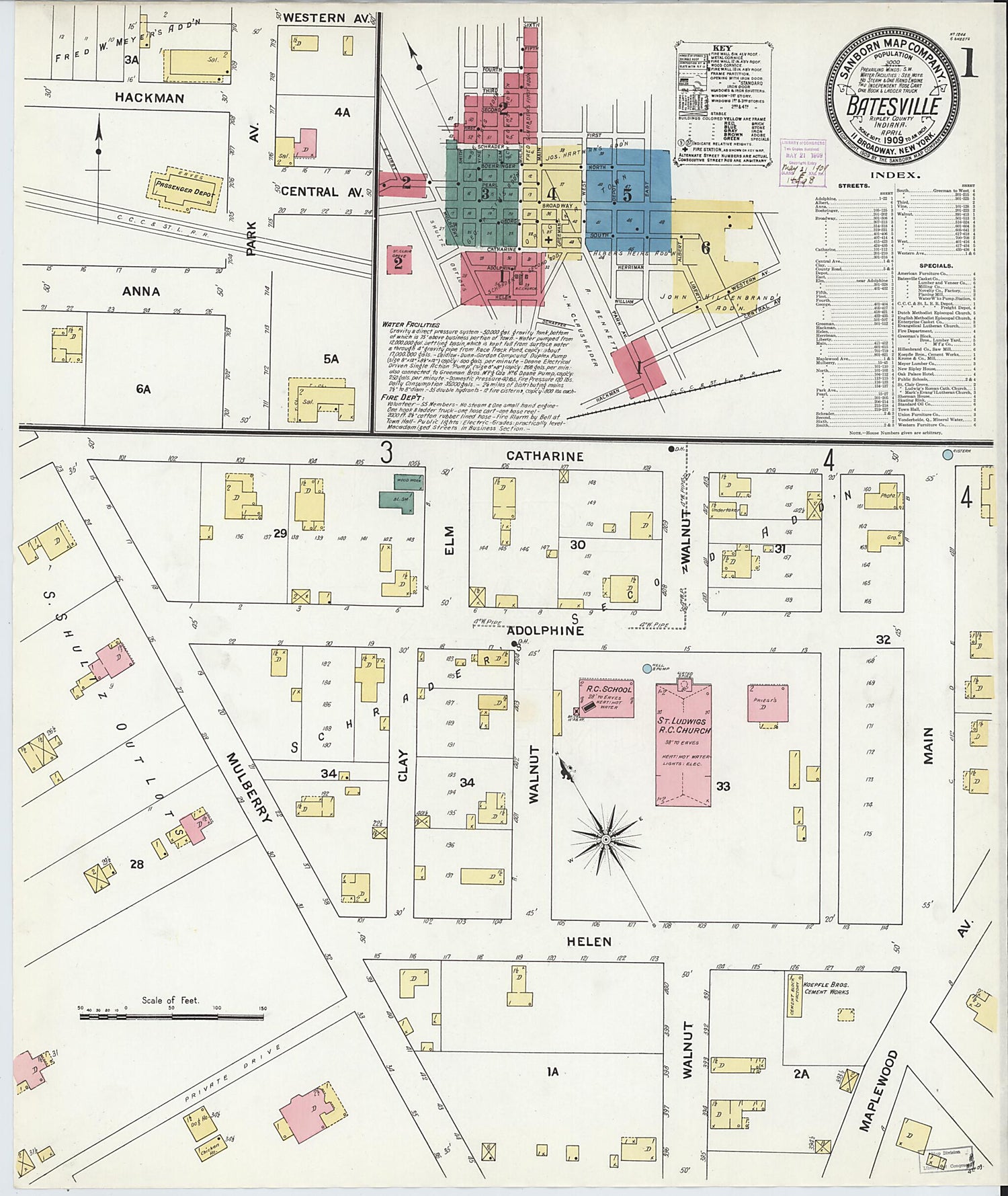 This old map of Batesville, Ripley County, Indiana was created by Sanborn Map Company in 1909