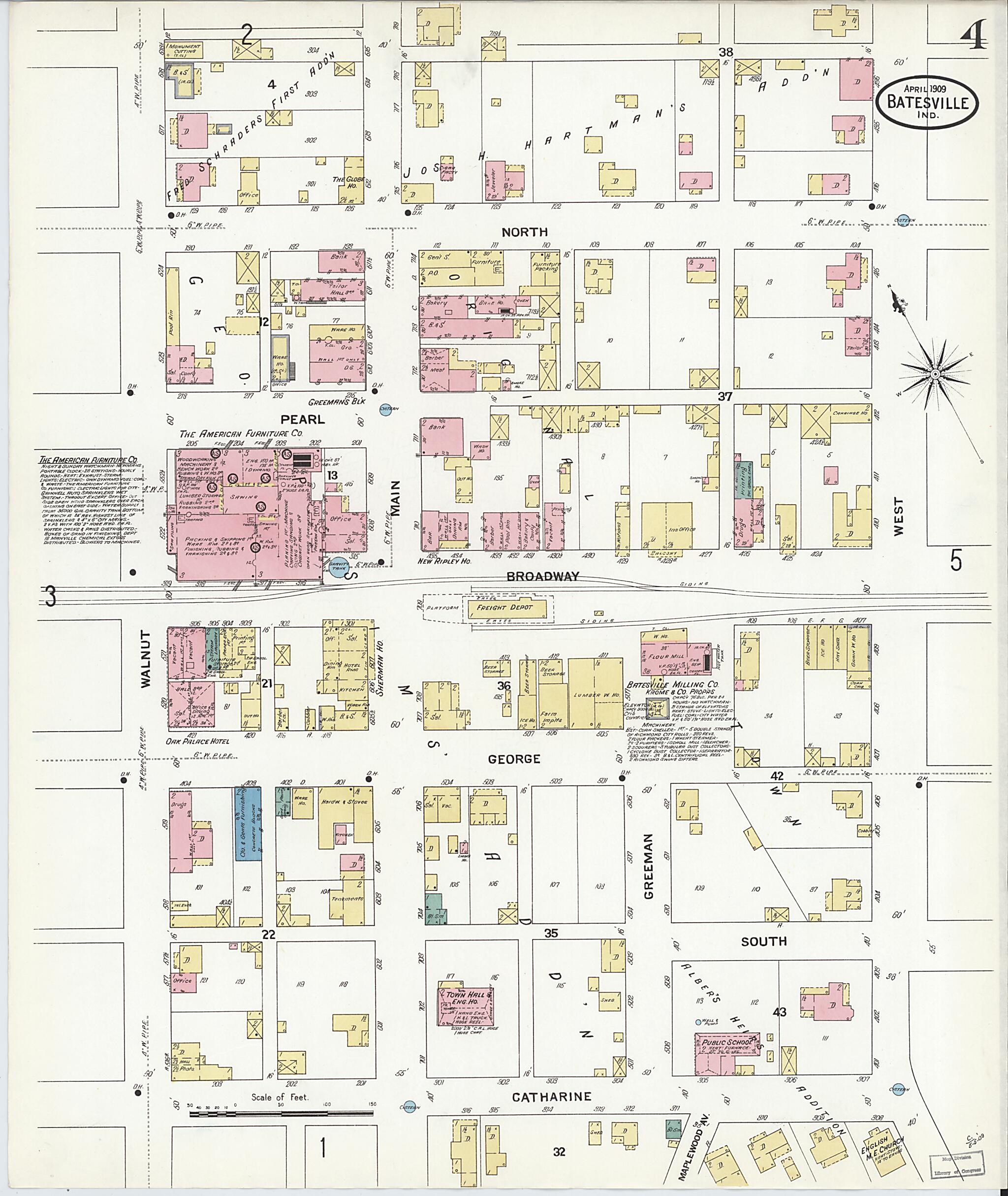 This old map of Batesville, Ripley County, Indiana was created by Sanborn Map Company in 1909