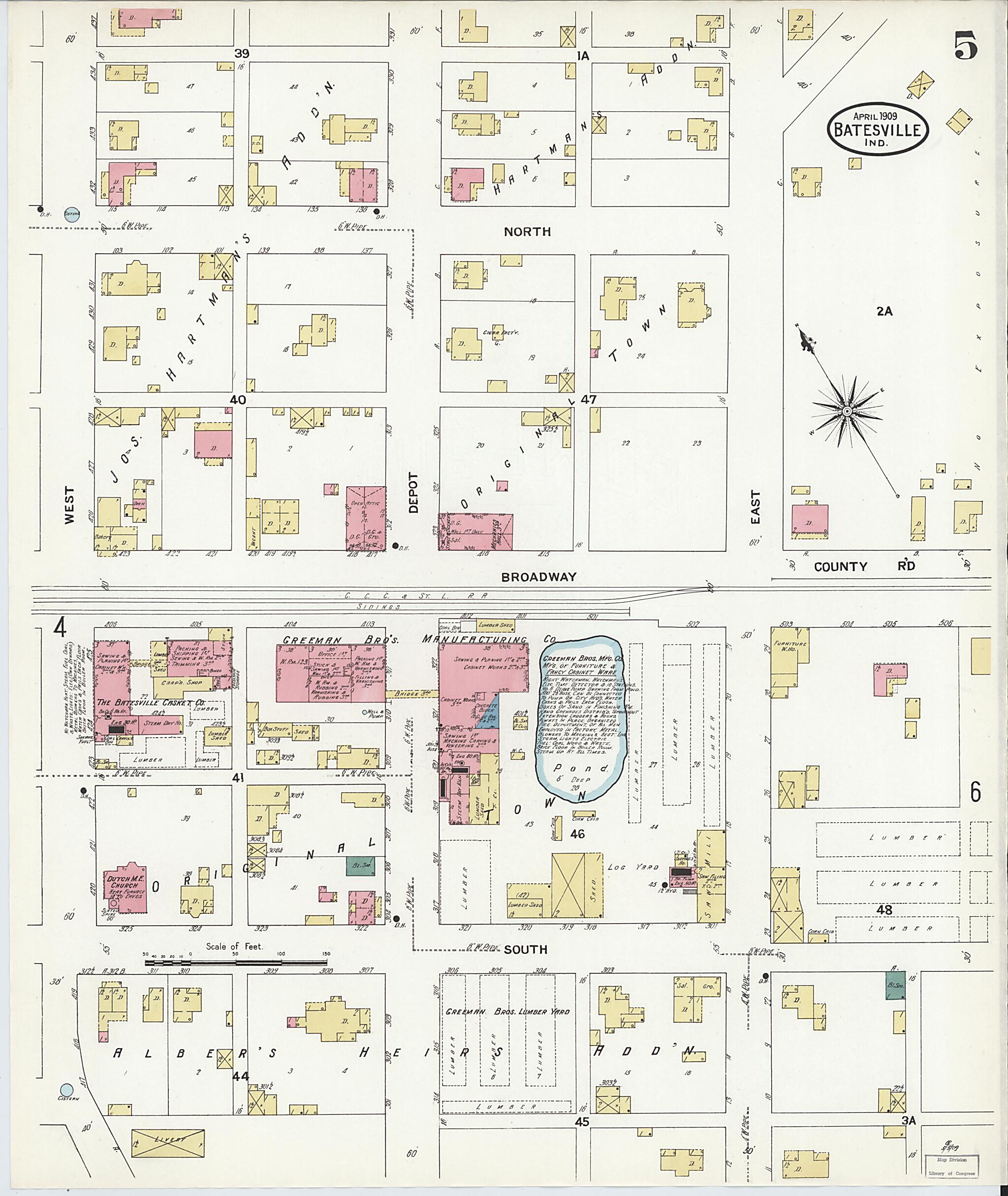 This old map of Batesville, Ripley County, Indiana was created by Sanborn Map Company in 1909