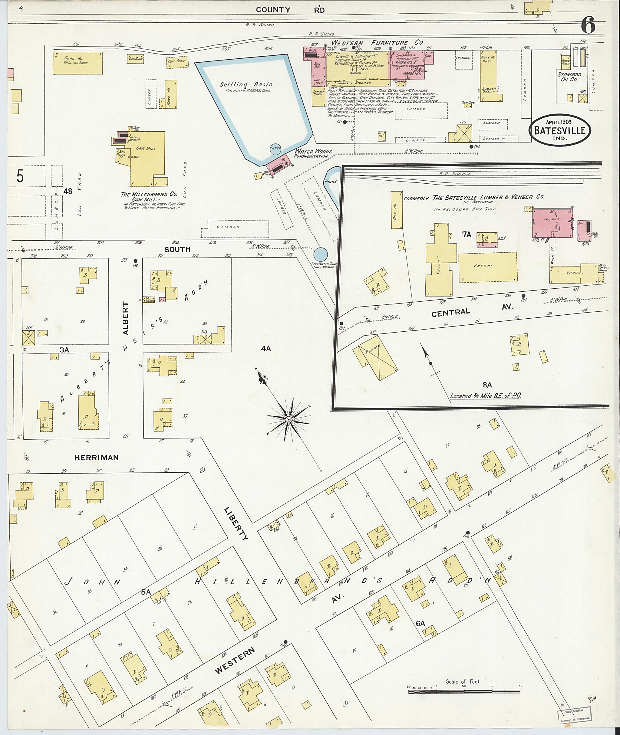 This old map of Batesville, Ripley County, Indiana was created by Sanborn Map Company in 1909