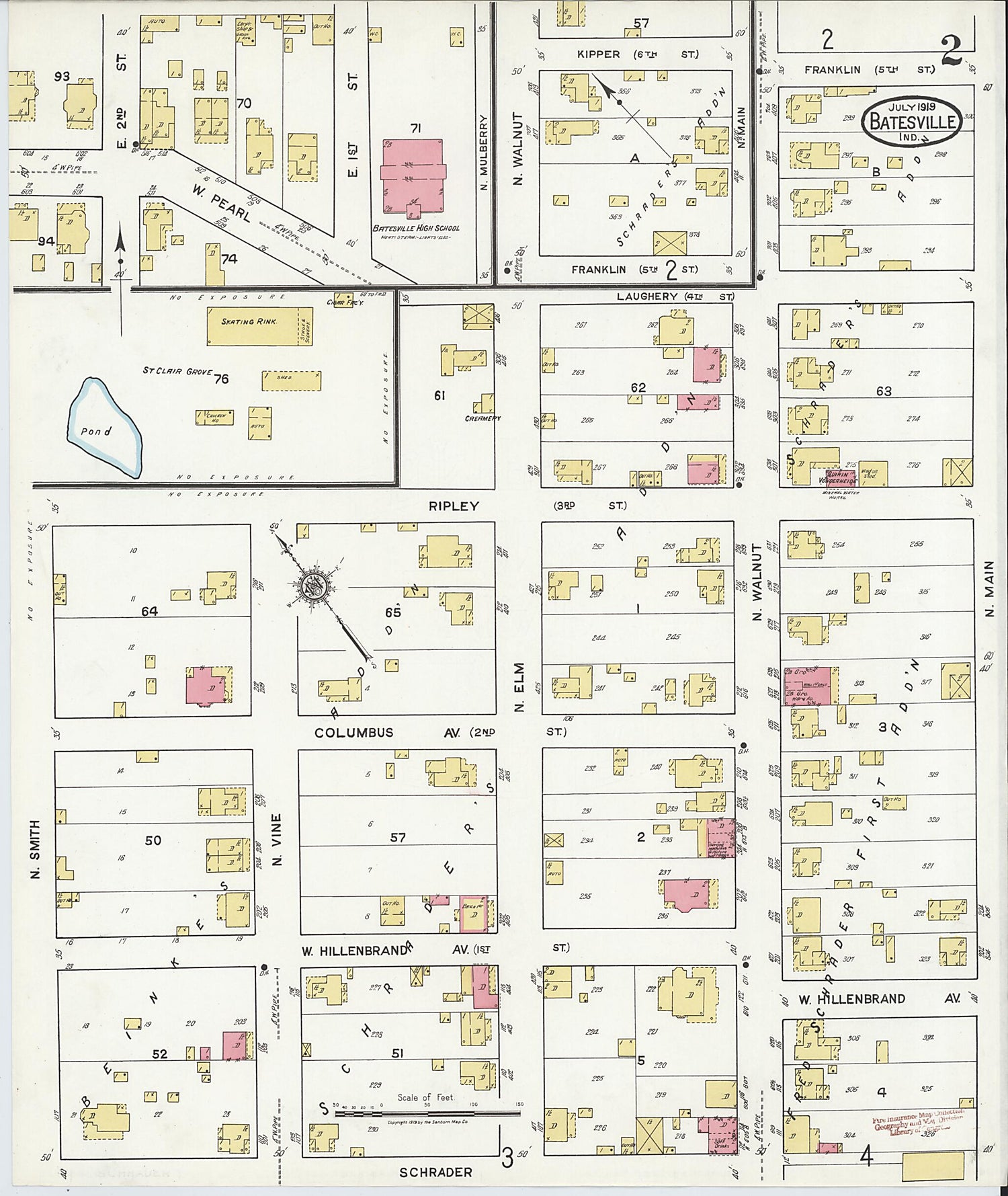 This old map of Batesville, Ripley County, Indiana was created by Sanborn Map Company in 1919