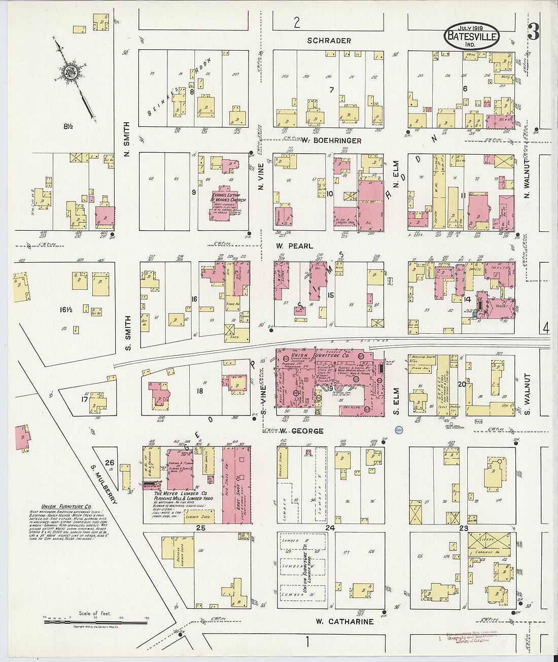 This old map of Batesville, Ripley County, Indiana was created by Sanborn Map Company in 1919