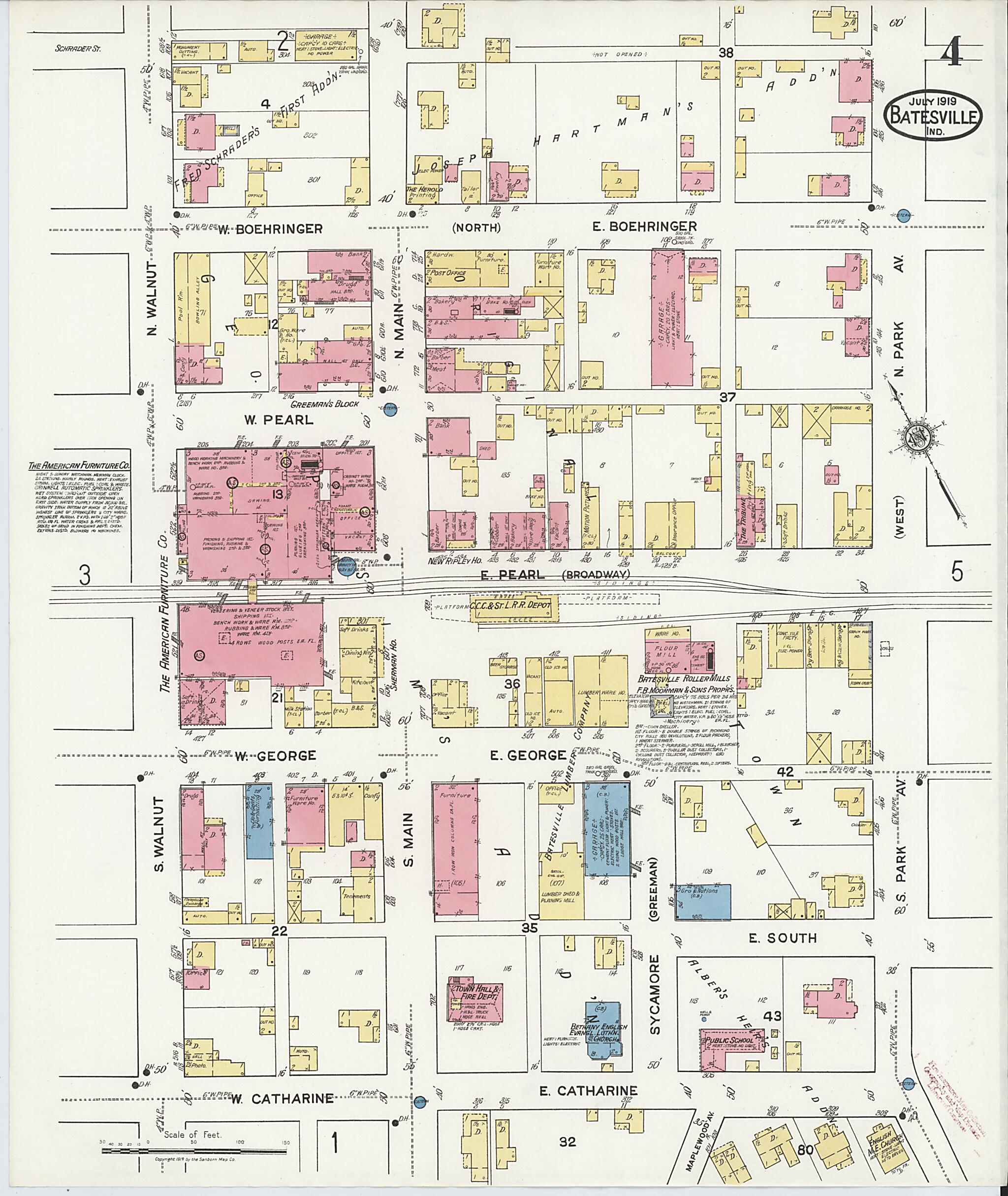 This old map of Batesville, Ripley County, Indiana was created by Sanborn Map Company in 1919