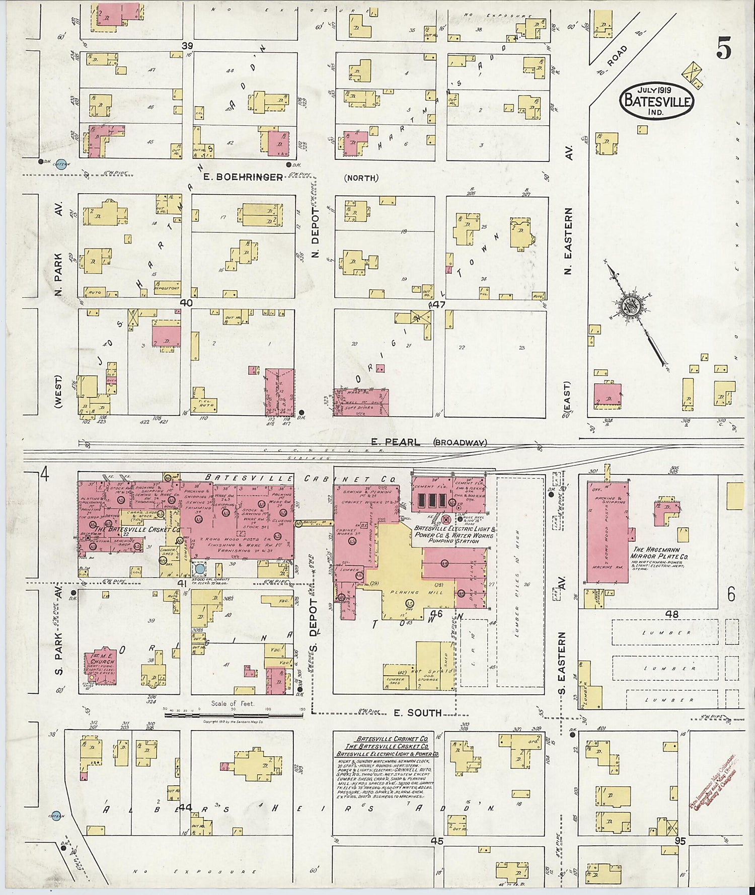 This old map of Batesville, Ripley County, Indiana was created by Sanborn Map Company in 1919