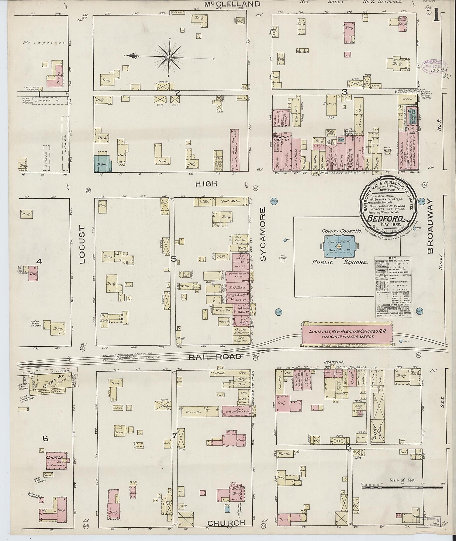 This old map of Bedford, Lawrence County, Indiana was created by Sanborn Map Company in 1886