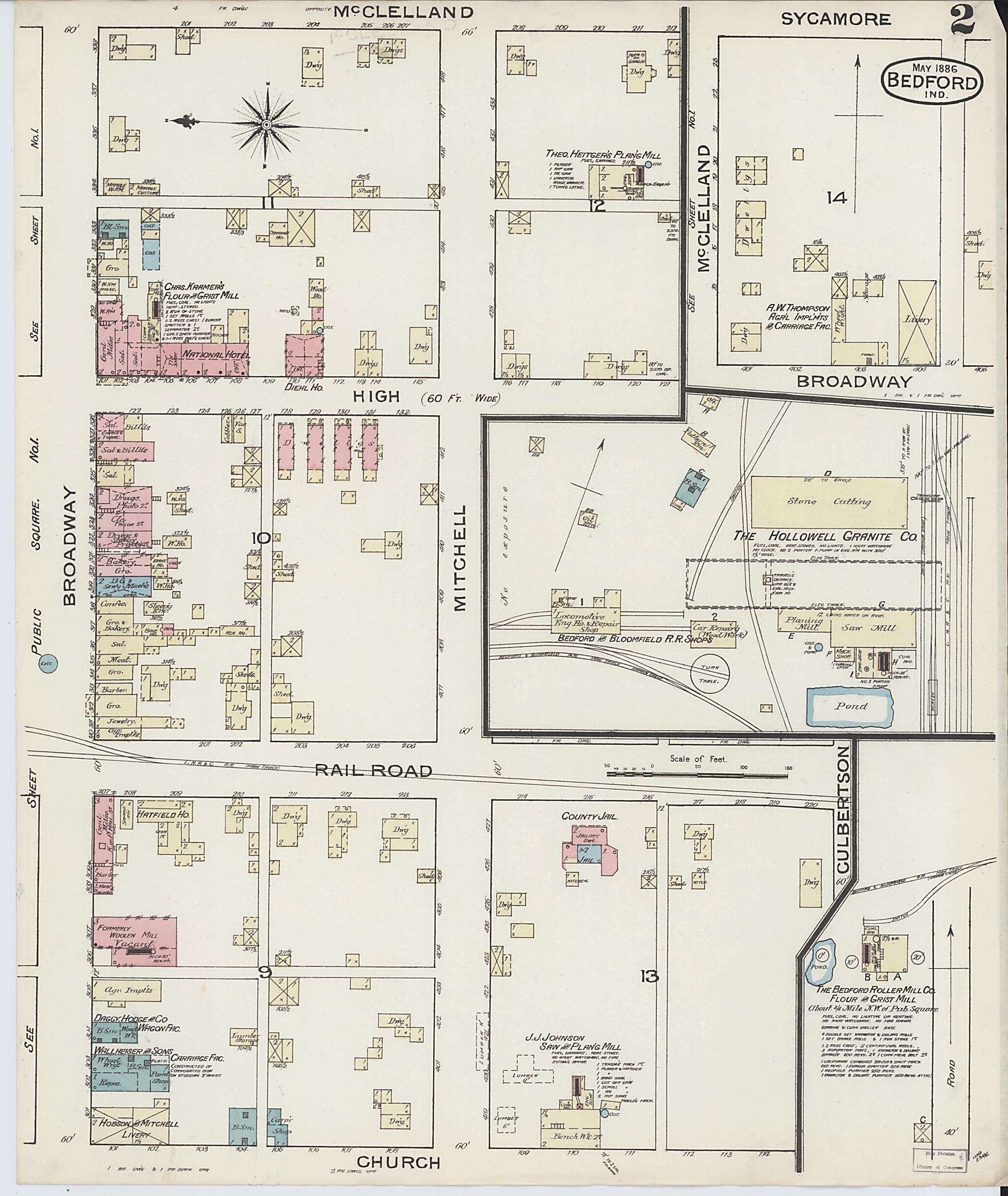 This old map of Bedford, Lawrence County, Indiana was created by Sanborn Map Company in 1886