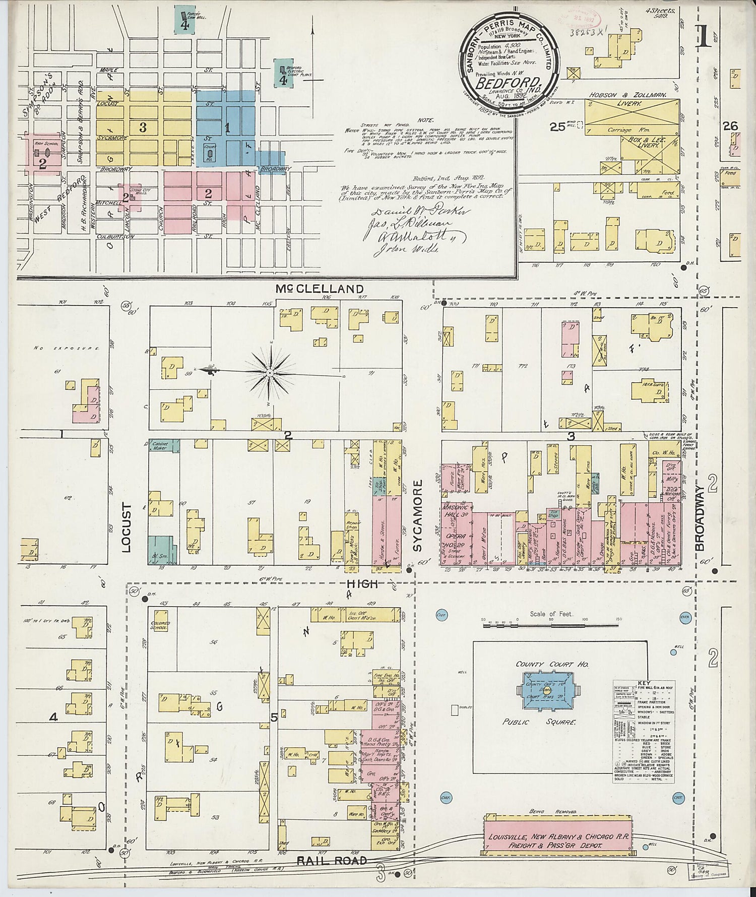 This old map of Bedford, Lawrence County, Indiana was created by Sanborn Map Company in 1892