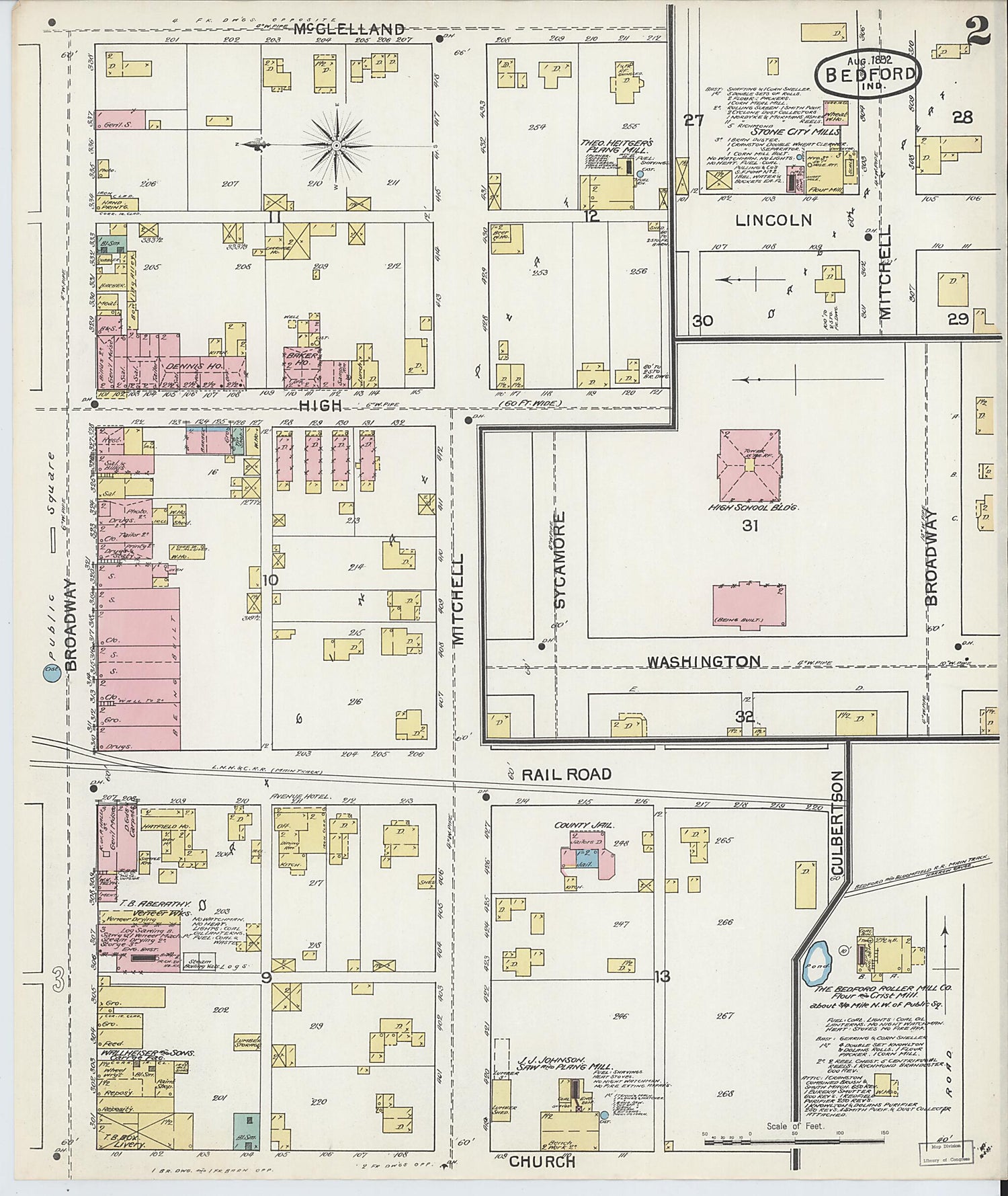 This old map of Bedford, Lawrence County, Indiana was created by Sanborn Map Company in 1892