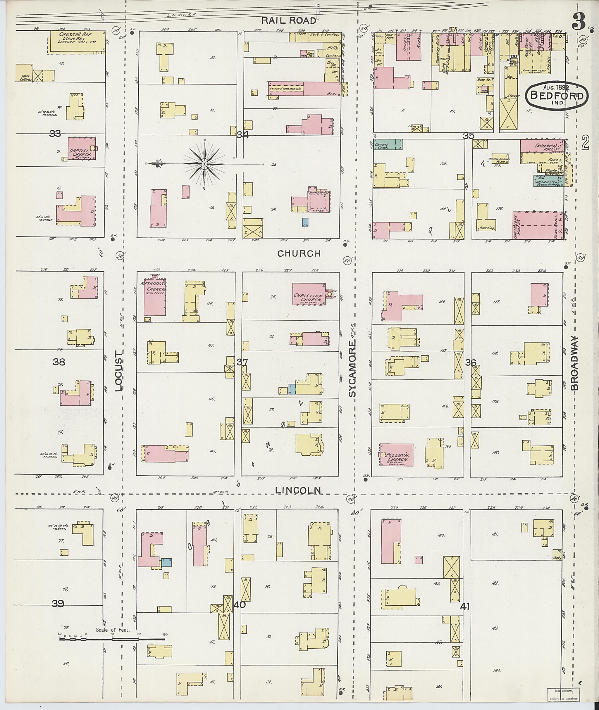 This old map of Bedford, Lawrence County, Indiana was created by Sanborn Map Company in 1892