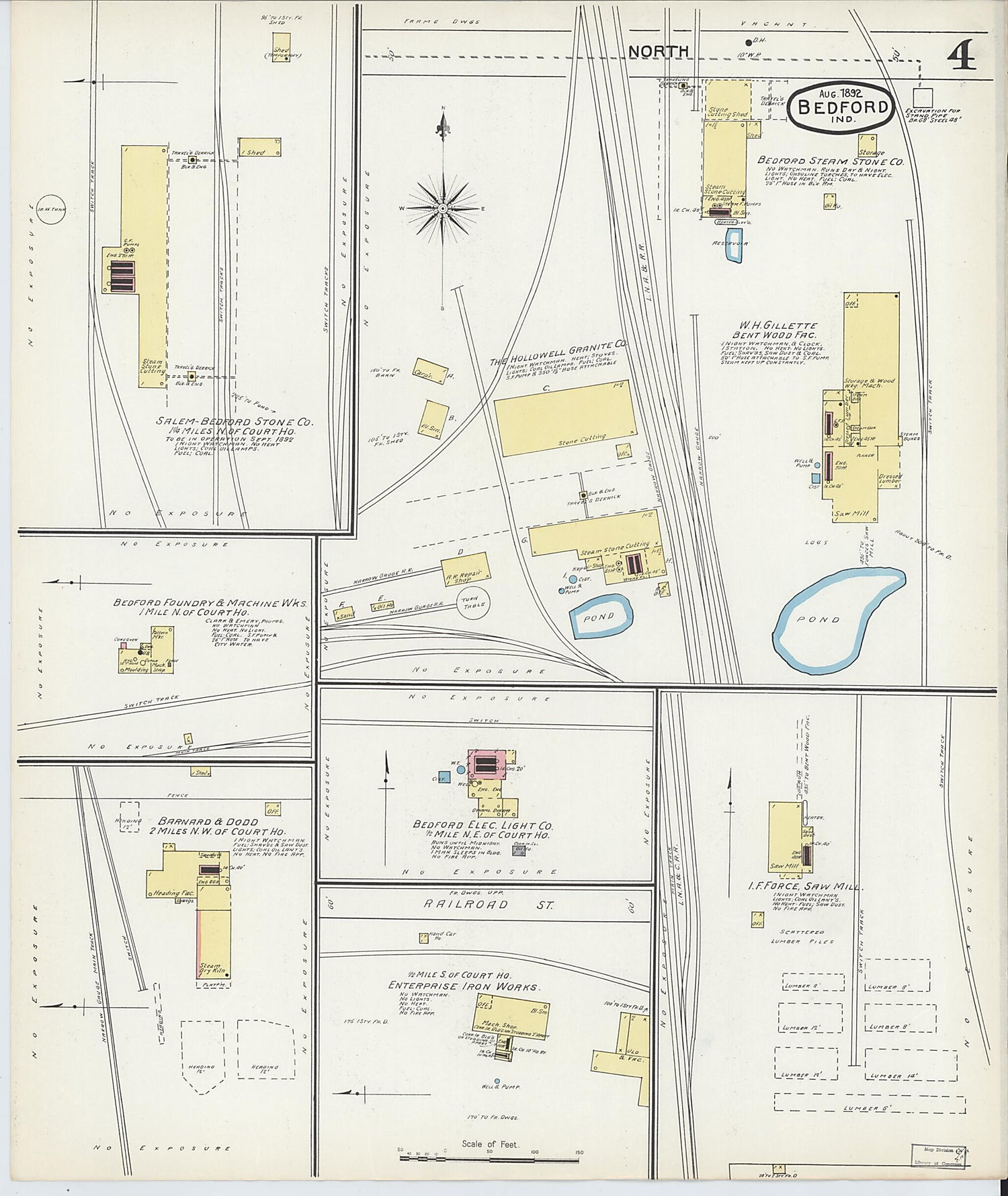 This old map of Bedford, Lawrence County, Indiana was created by Sanborn Map Company in 1892