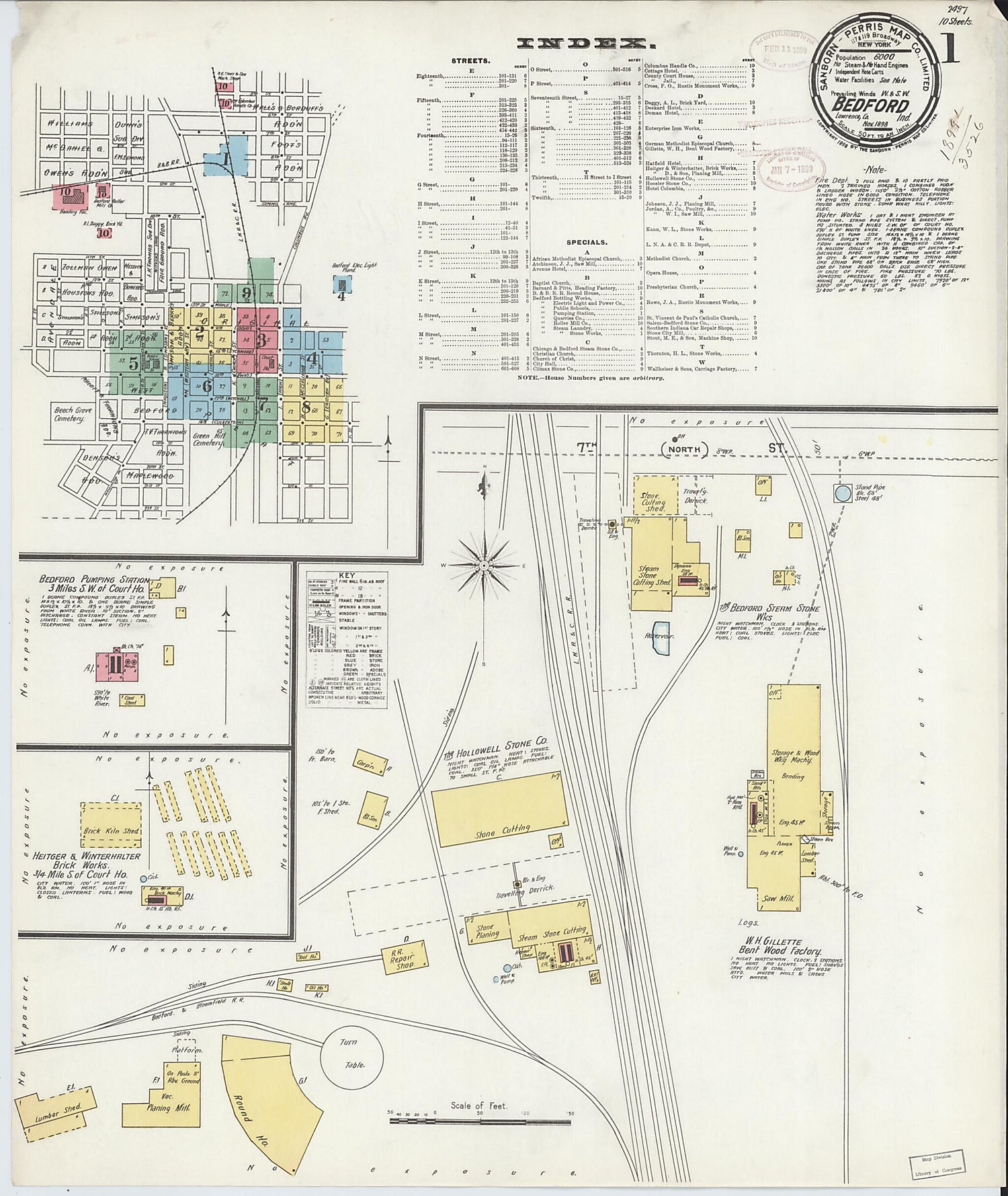 This old map of Bedford, Lawrence County, Indiana was created by Sanborn Map Company in 1898