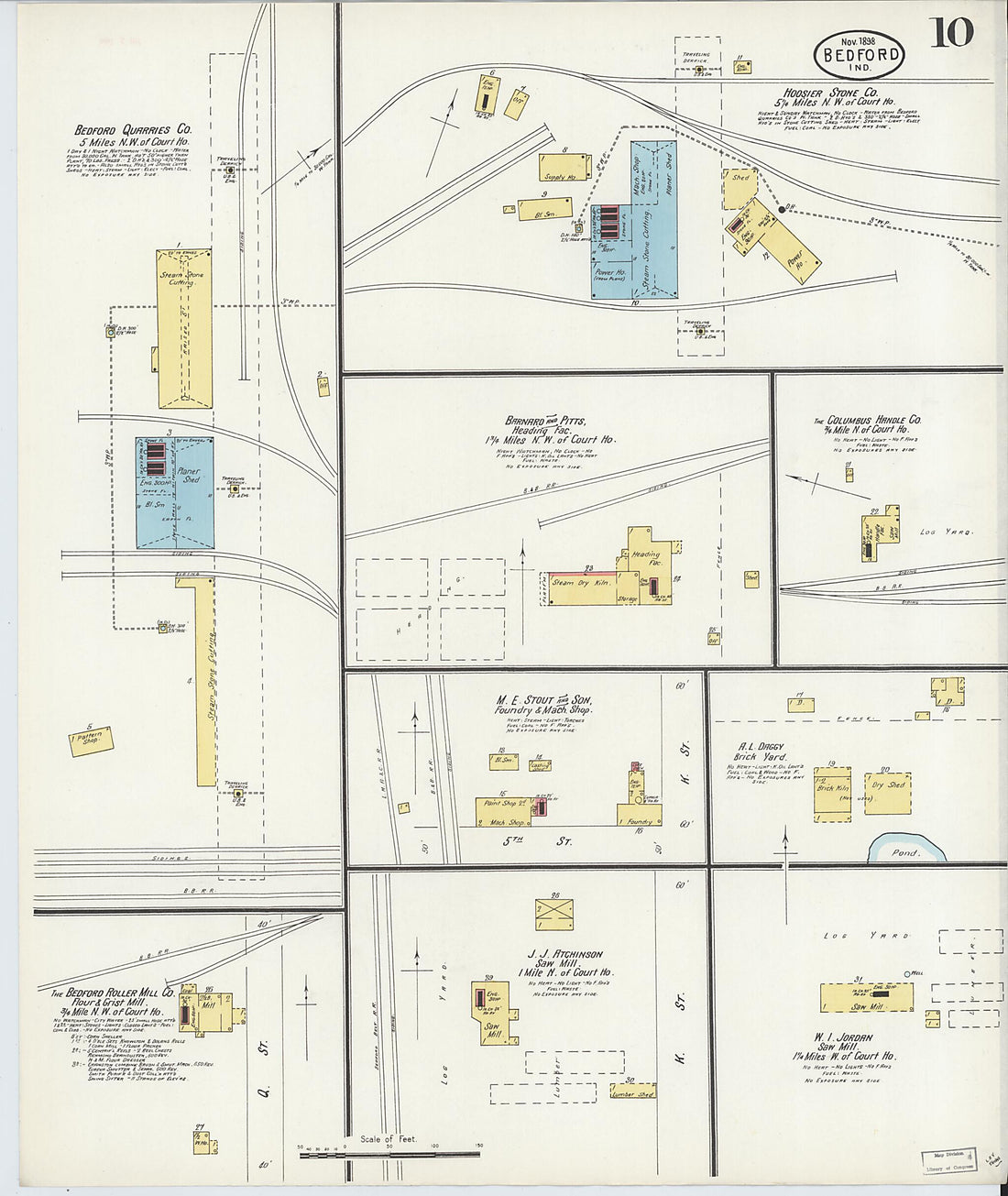 This old map of Bedford, Lawrence County, Indiana was created by Sanborn Map Company in 1898