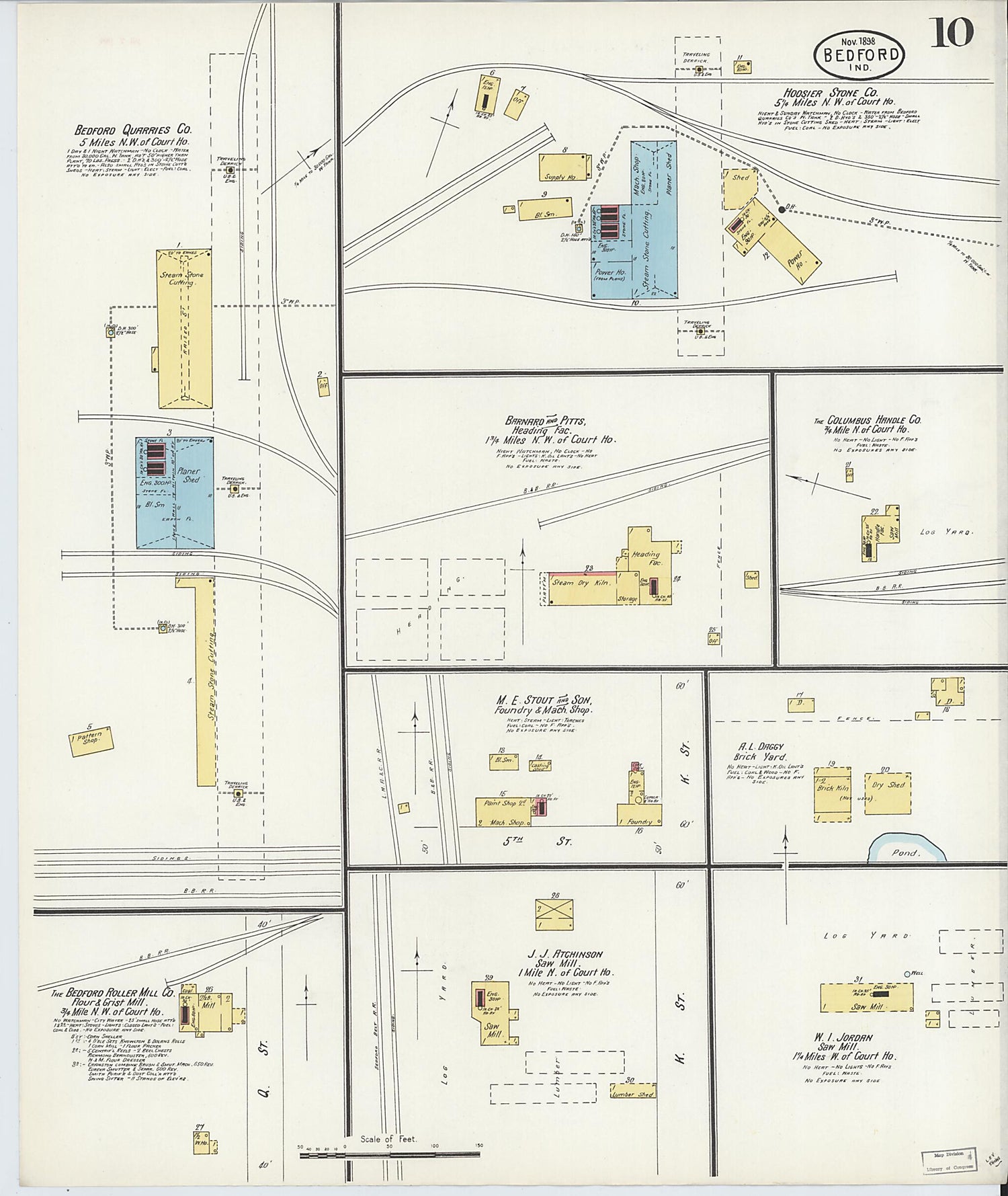 This old map of Bedford, Lawrence County, Indiana was created by Sanborn Map Company in 1898