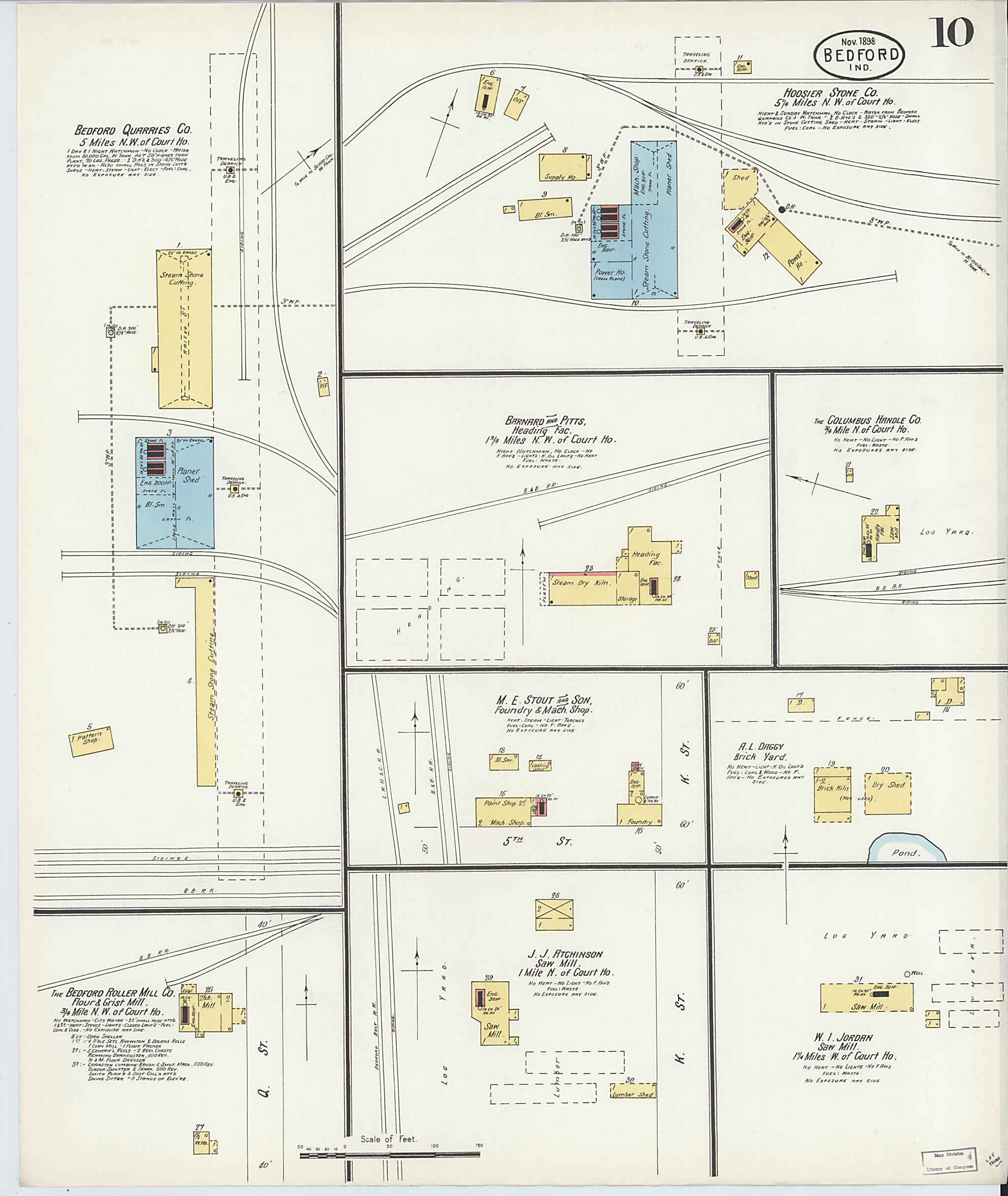 This old map of Bedford, Lawrence County, Indiana was created by Sanborn Map Company in 1898