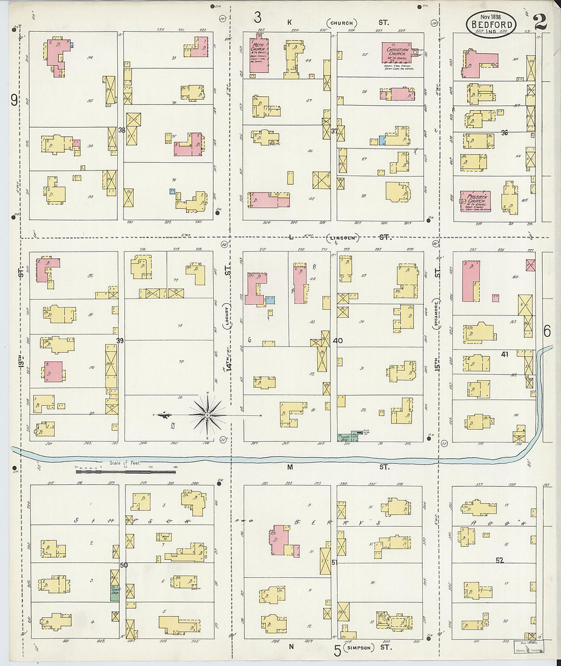 This old map of Bedford, Lawrence County, Indiana was created by Sanborn Map Company in 1898