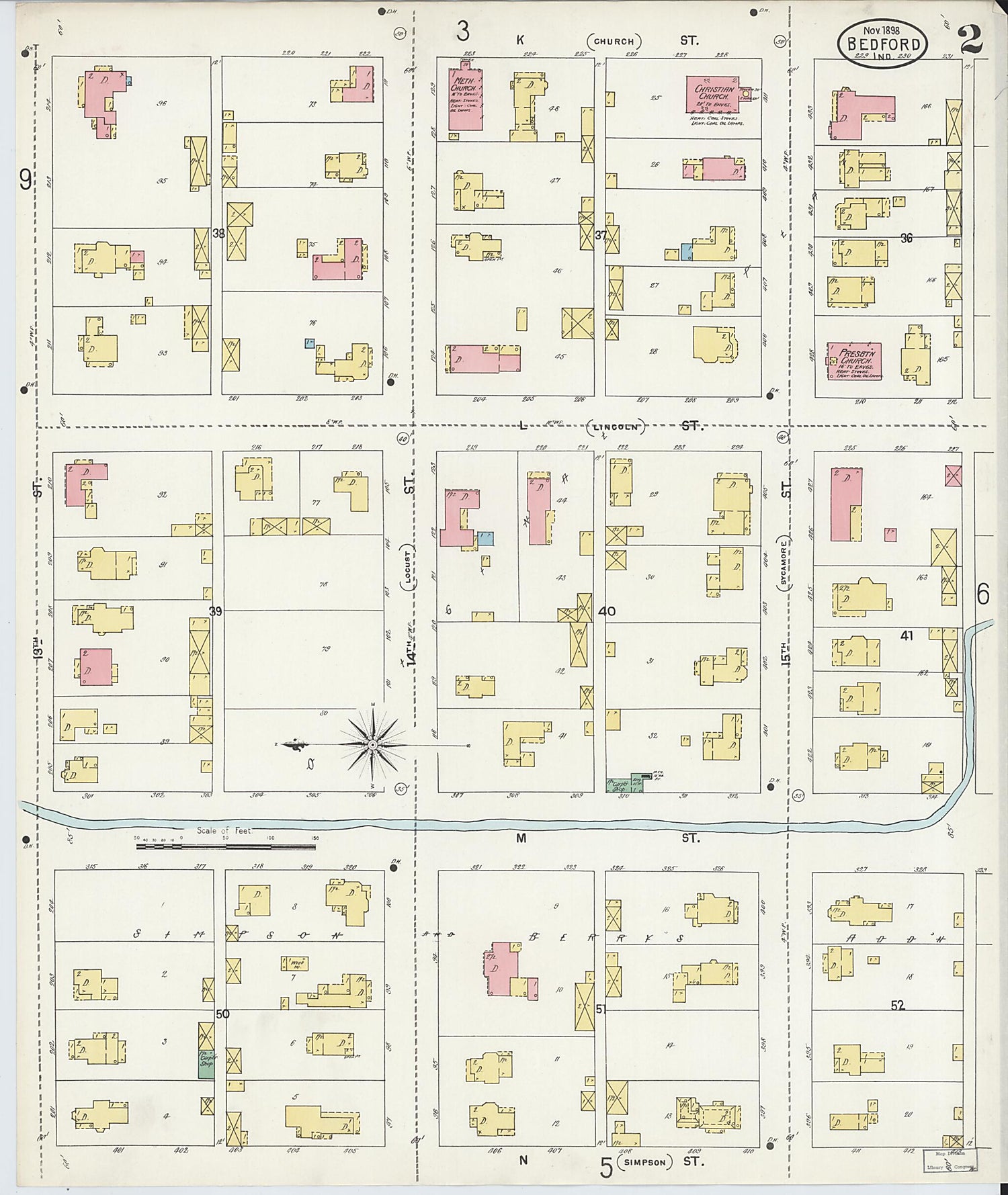 This old map of Bedford, Lawrence County, Indiana was created by Sanborn Map Company in 1898