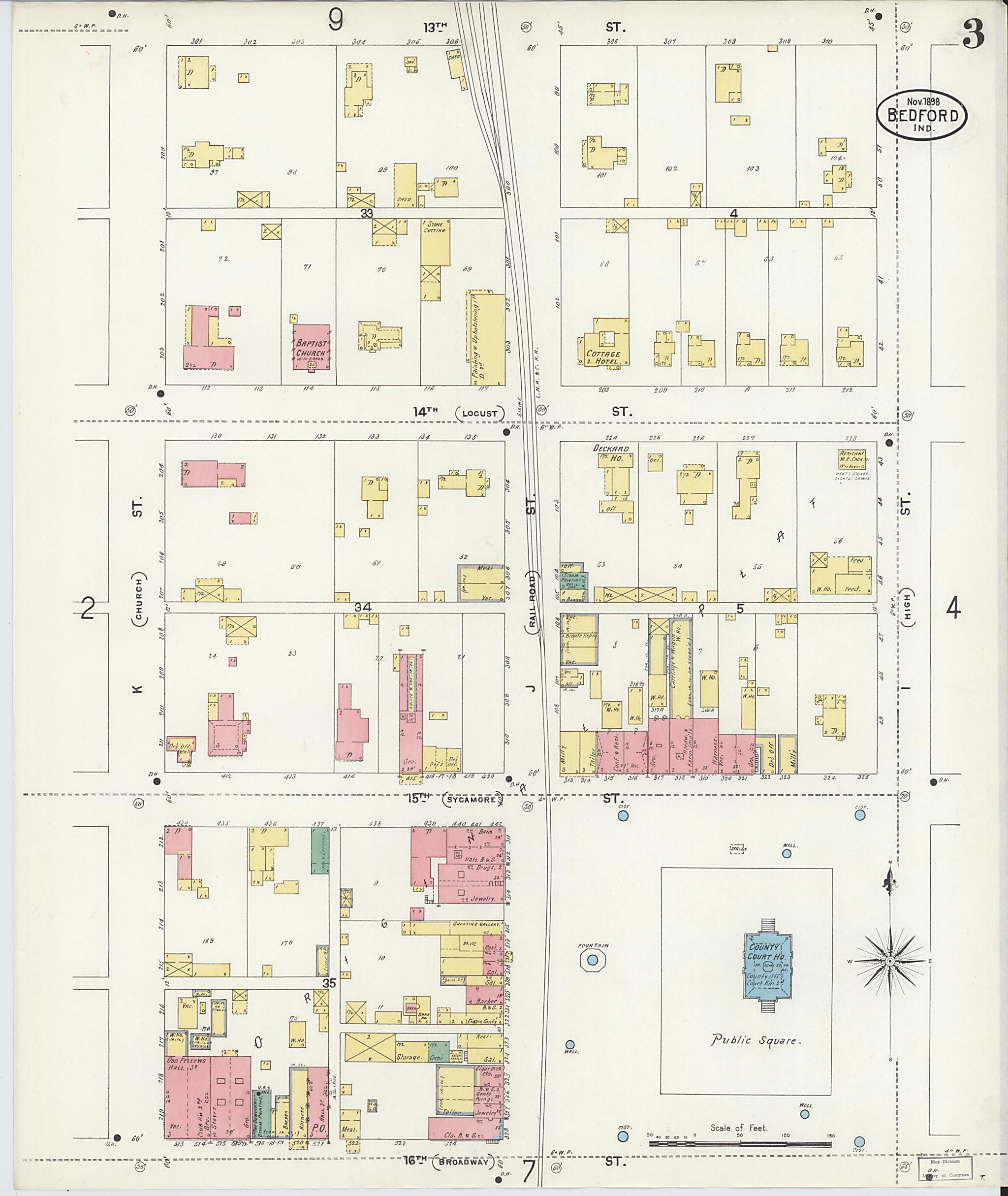 This old map of Bedford, Lawrence County, Indiana was created by Sanborn Map Company in 1898