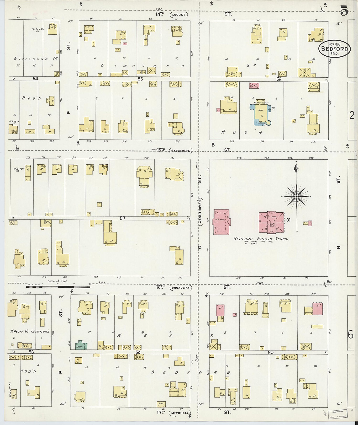 This old map of Bedford, Lawrence County, Indiana was created by Sanborn Map Company in 1898