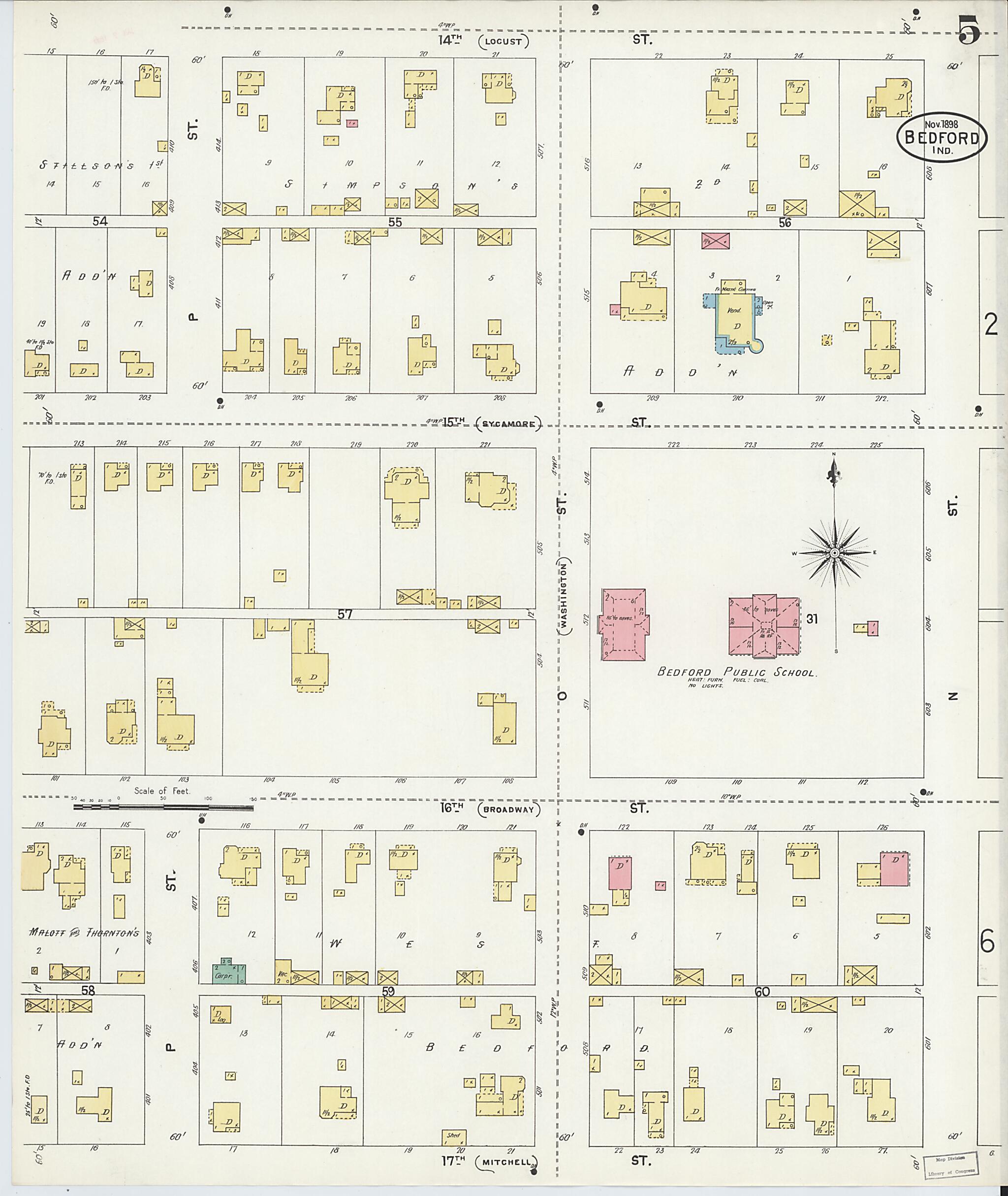 This old map of Bedford, Lawrence County, Indiana was created by Sanborn Map Company in 1898