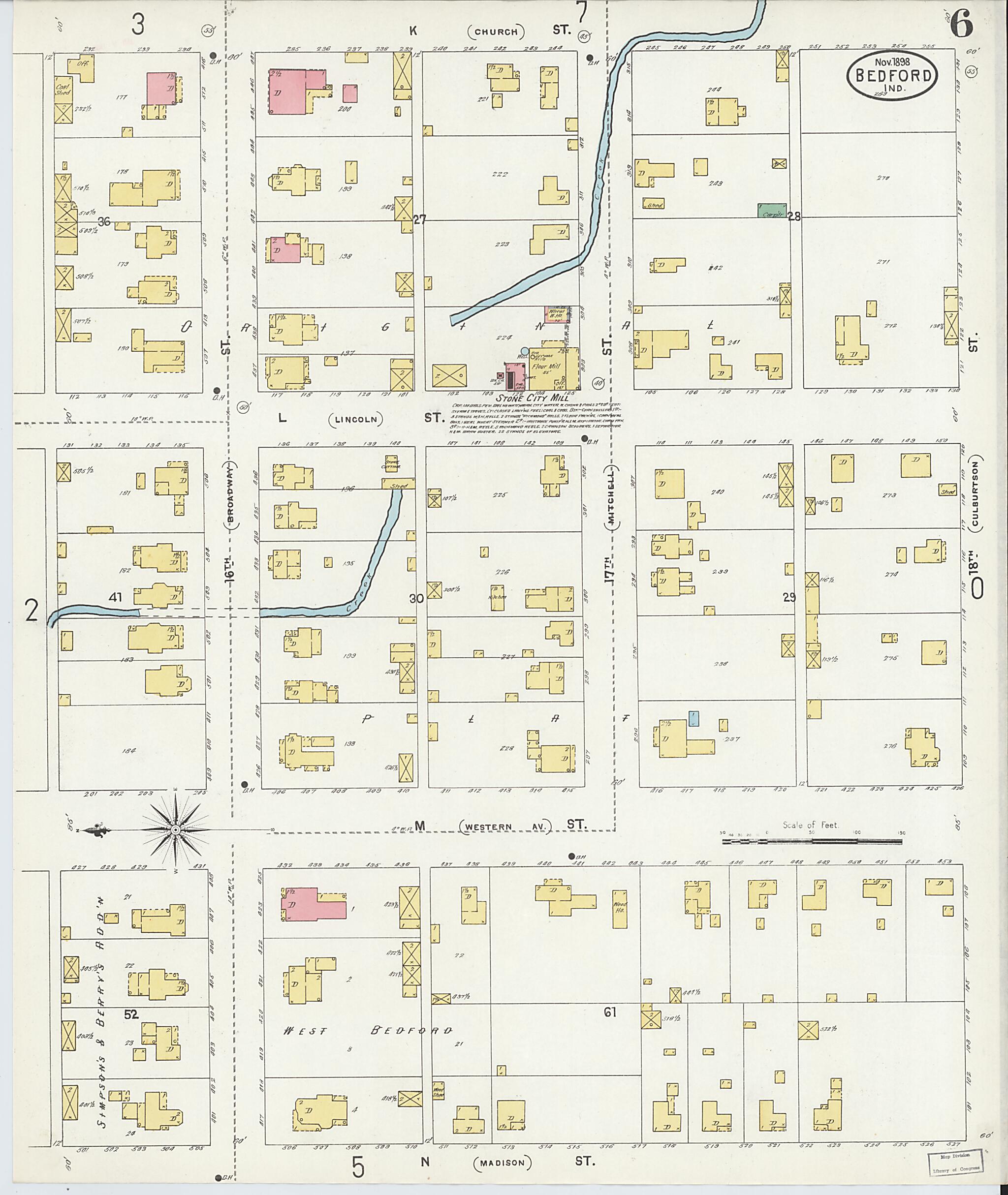 This old map of Bedford, Lawrence County, Indiana was created by Sanborn Map Company in 1898