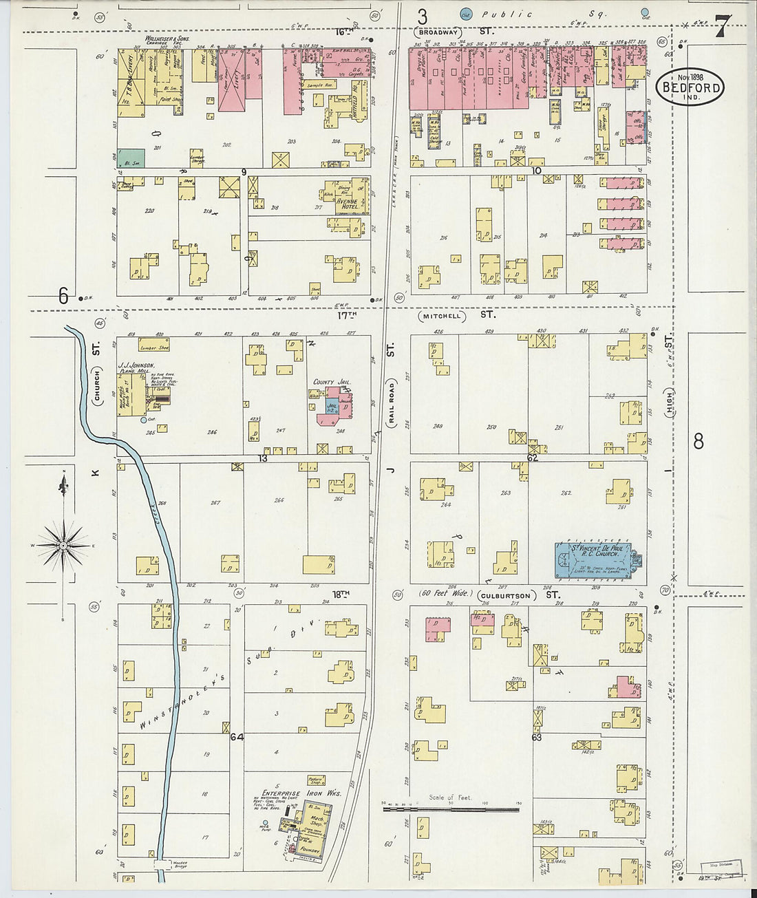 This old map of Bedford, Lawrence County, Indiana was created by Sanborn Map Company in 1898