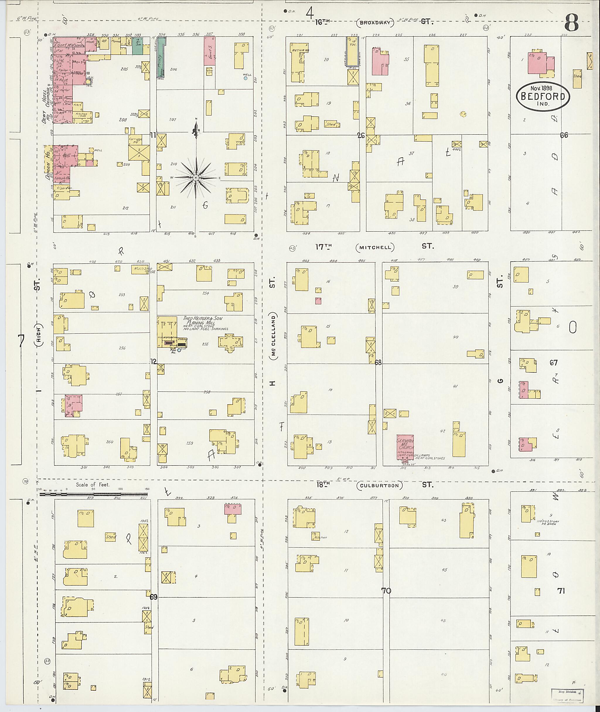 This old map of Bedford, Lawrence County, Indiana was created by Sanborn Map Company in 1898