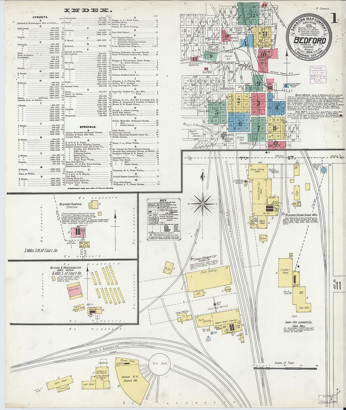 This old map of Bedford, Lawrence County, Indiana was created by Sanborn Map Company in 1904