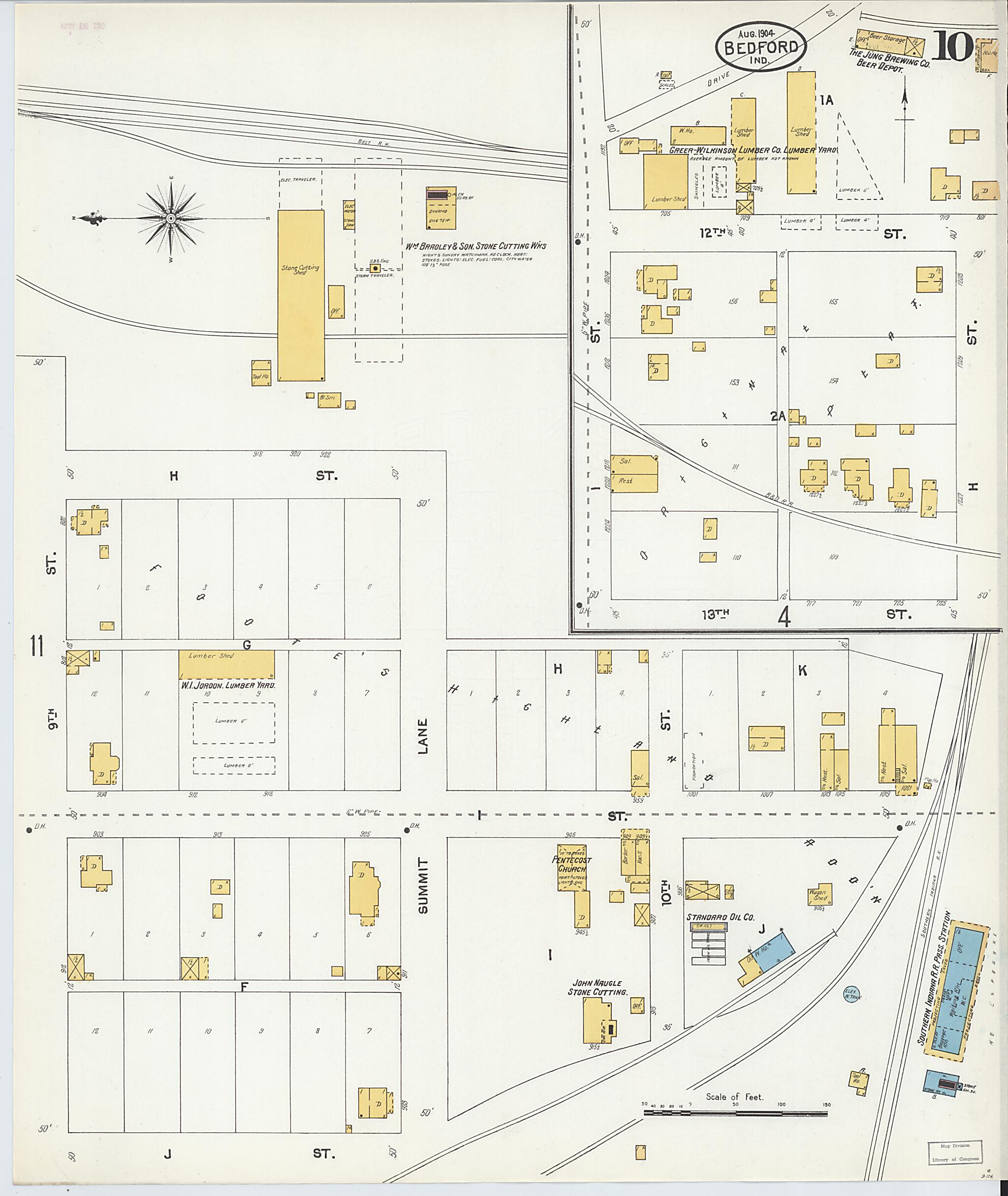 This old map of Bedford, Lawrence County, Indiana was created by Sanborn Map Company in 1904