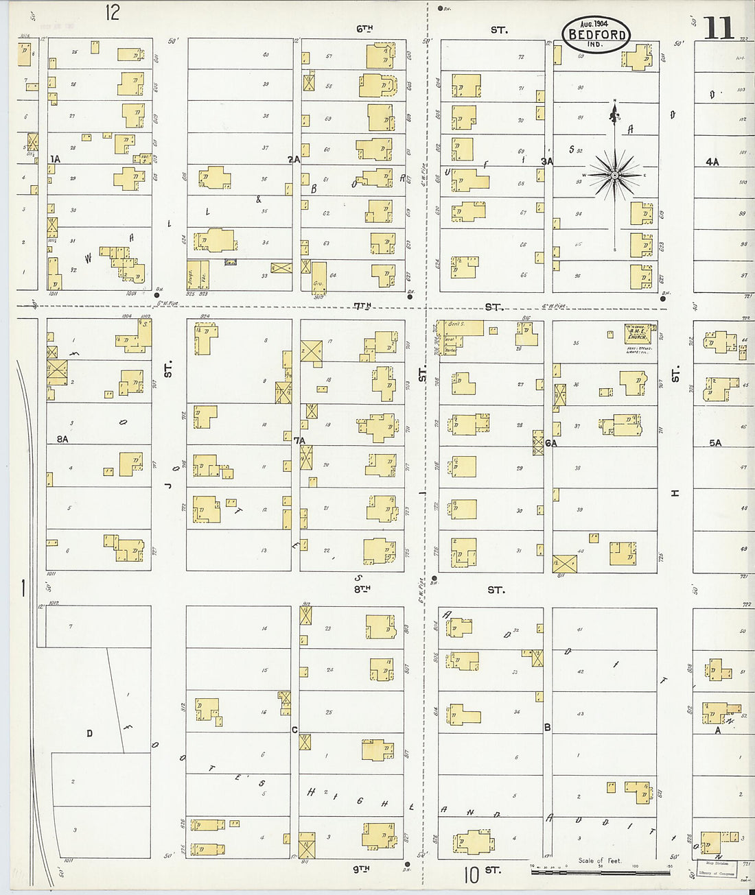 This old map of Bedford, Lawrence County, Indiana was created by Sanborn Map Company in 1904